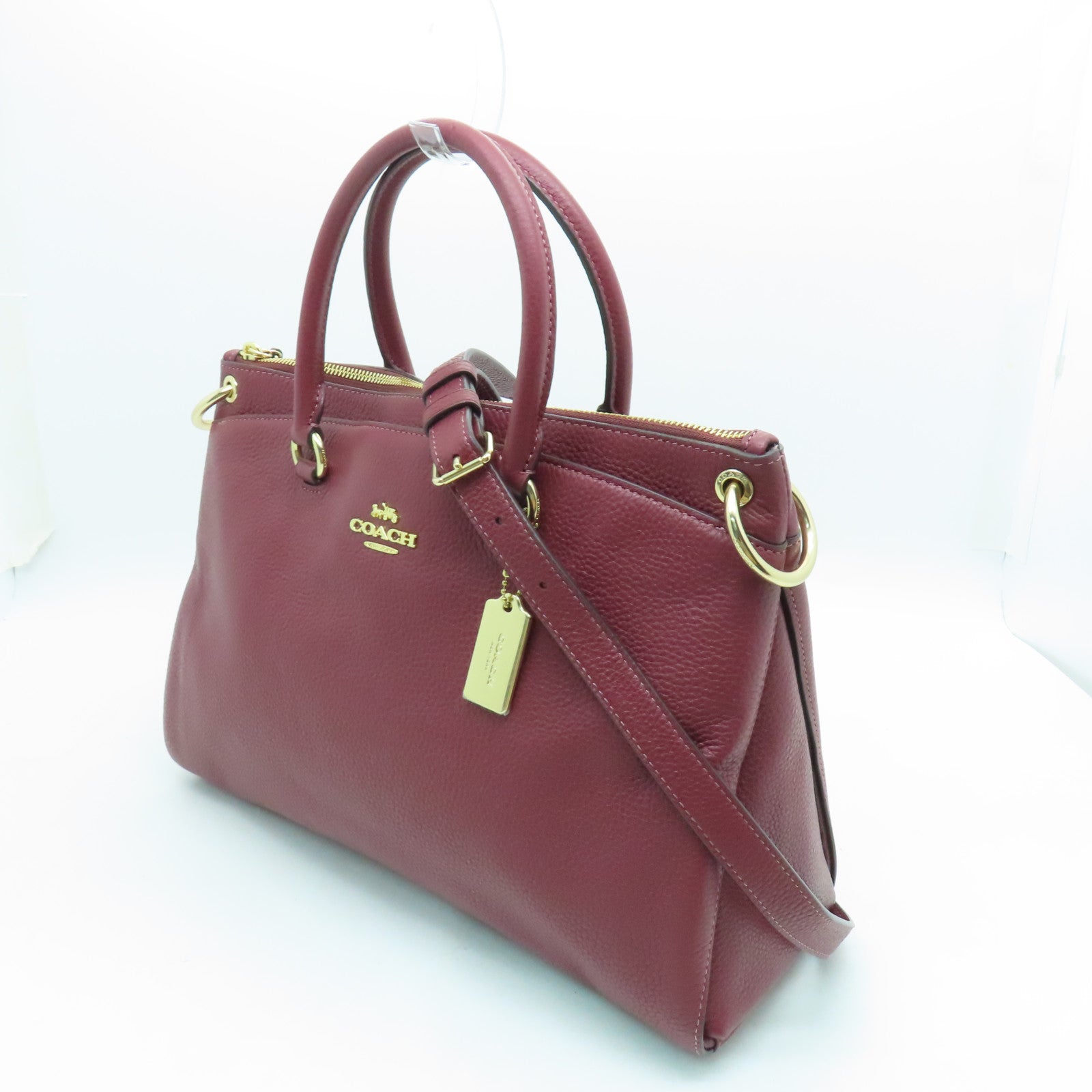 COACH 牛皮皮革2 Way Shoulder Bag金扣手挽肩背兩用袋酒紅色