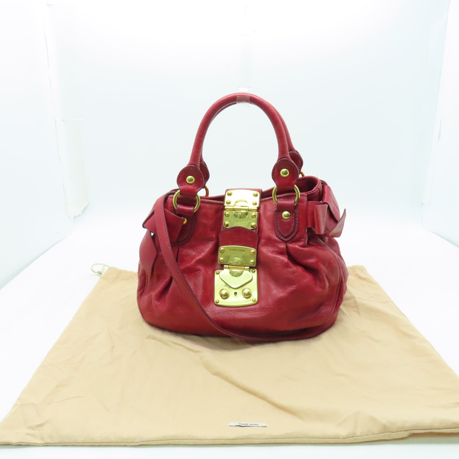 Miu Miu 牛皮皮革Shoulder Bag金扣手挽肩背兩用袋紅色