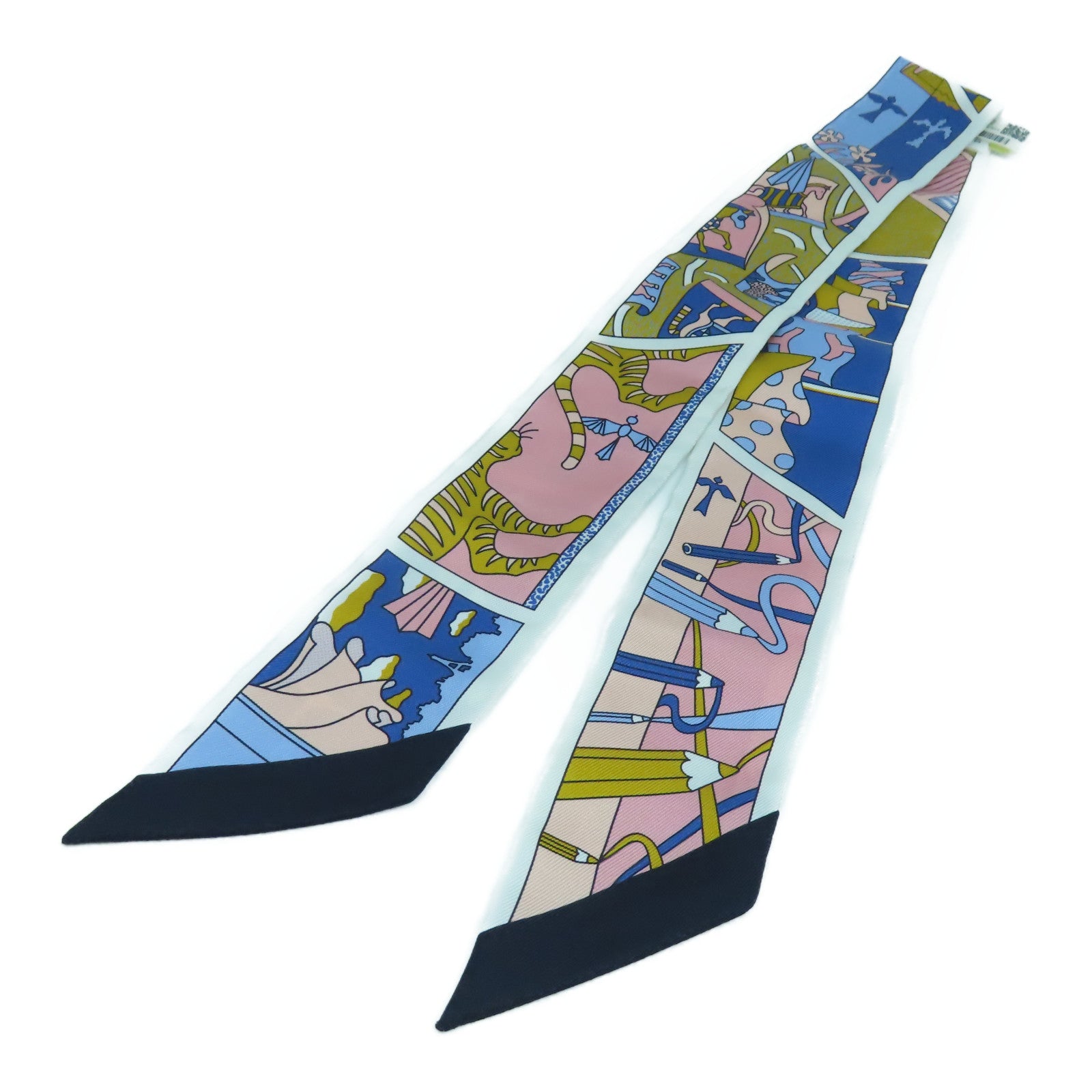 HERMES 絲質Twilly Scarf絲巾白色/粉紅色