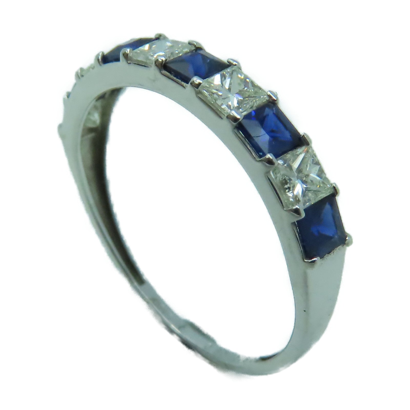 JEWELRY 18K白金Ring0.50ct藍寶石/0.50ct鑽石戒指US#6