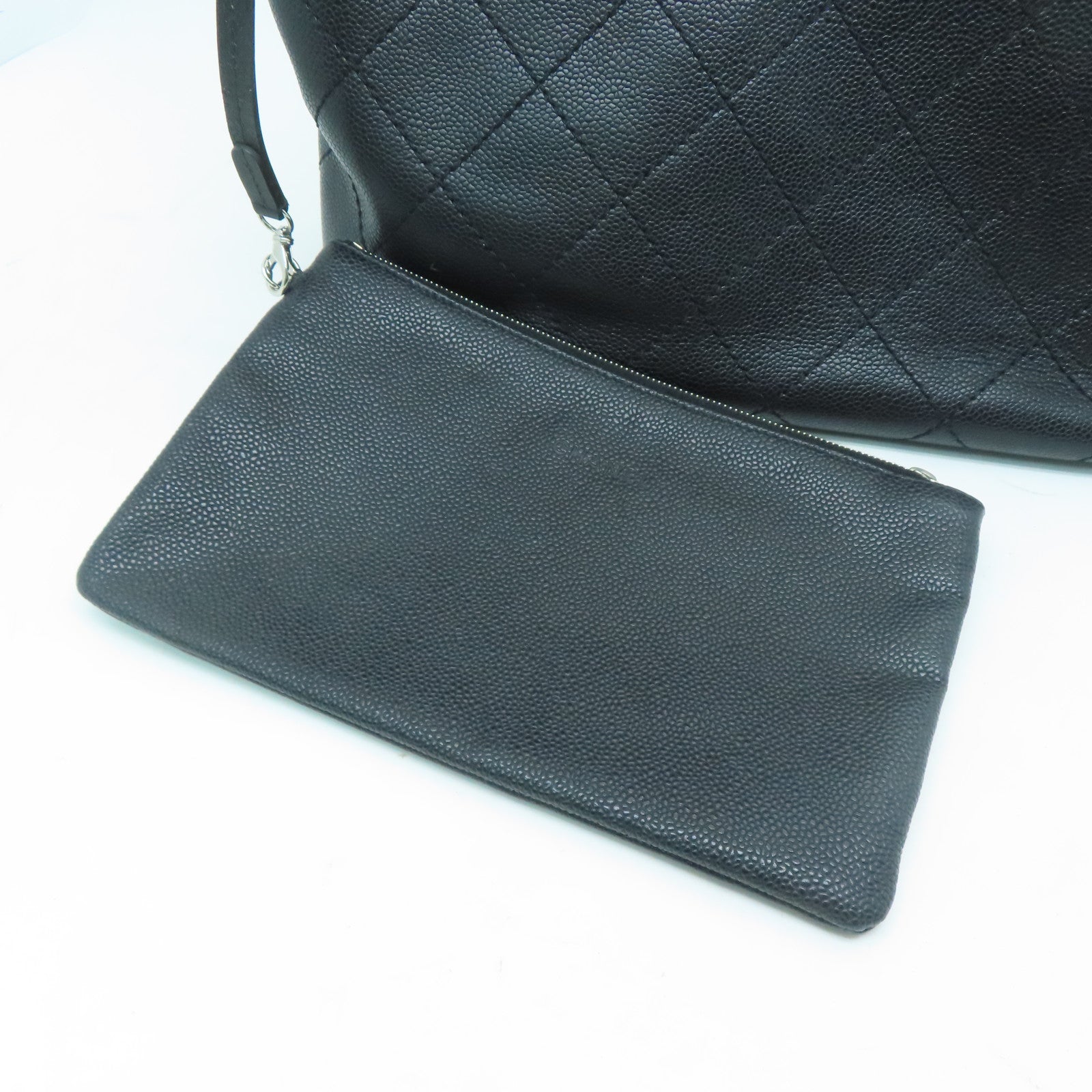 CHANEL 菱格牛皮皮革Tote Bag銀扣手挽袋黑色