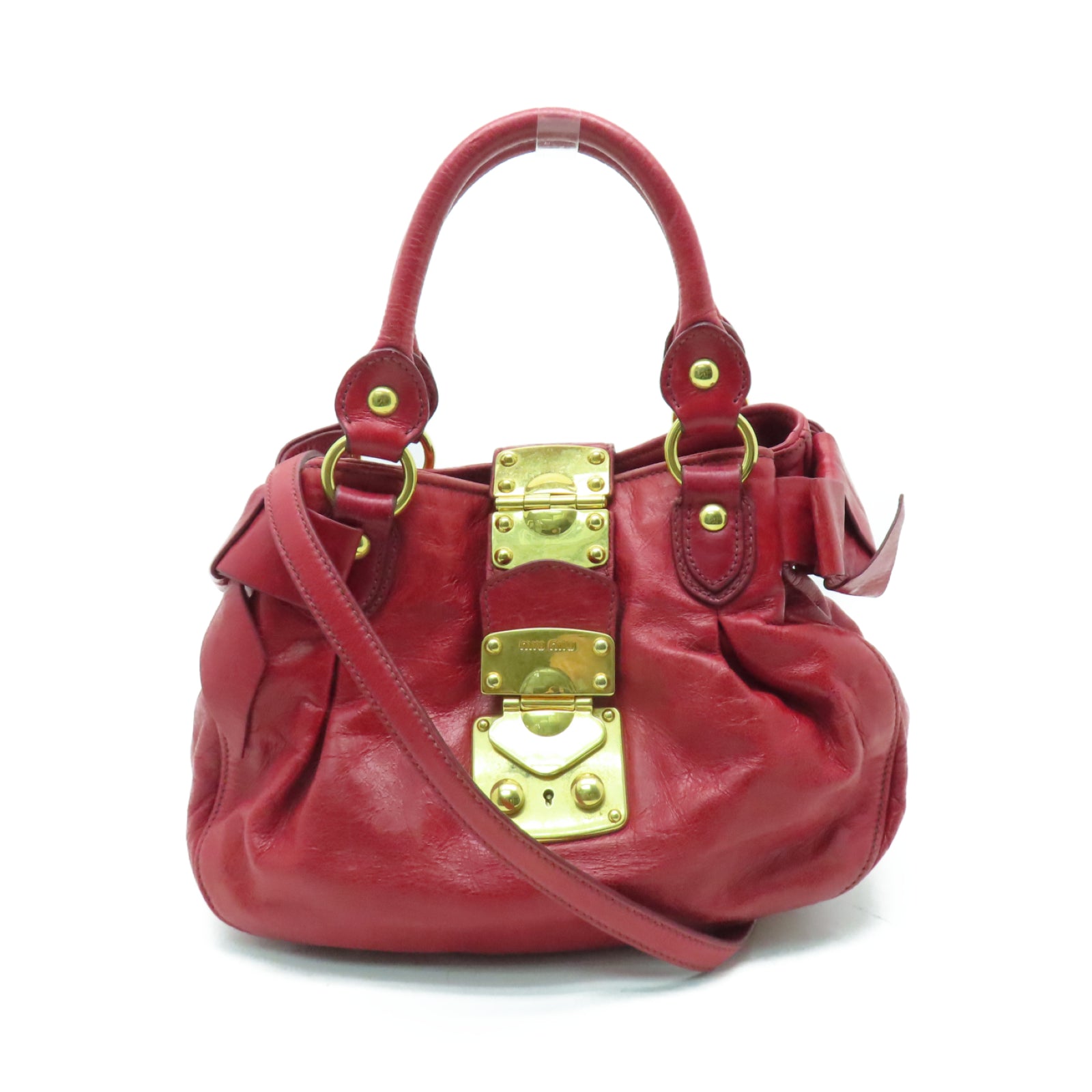 Miu Miu 牛皮皮革Shoulder Bag金扣手挽肩背兩用袋紅色