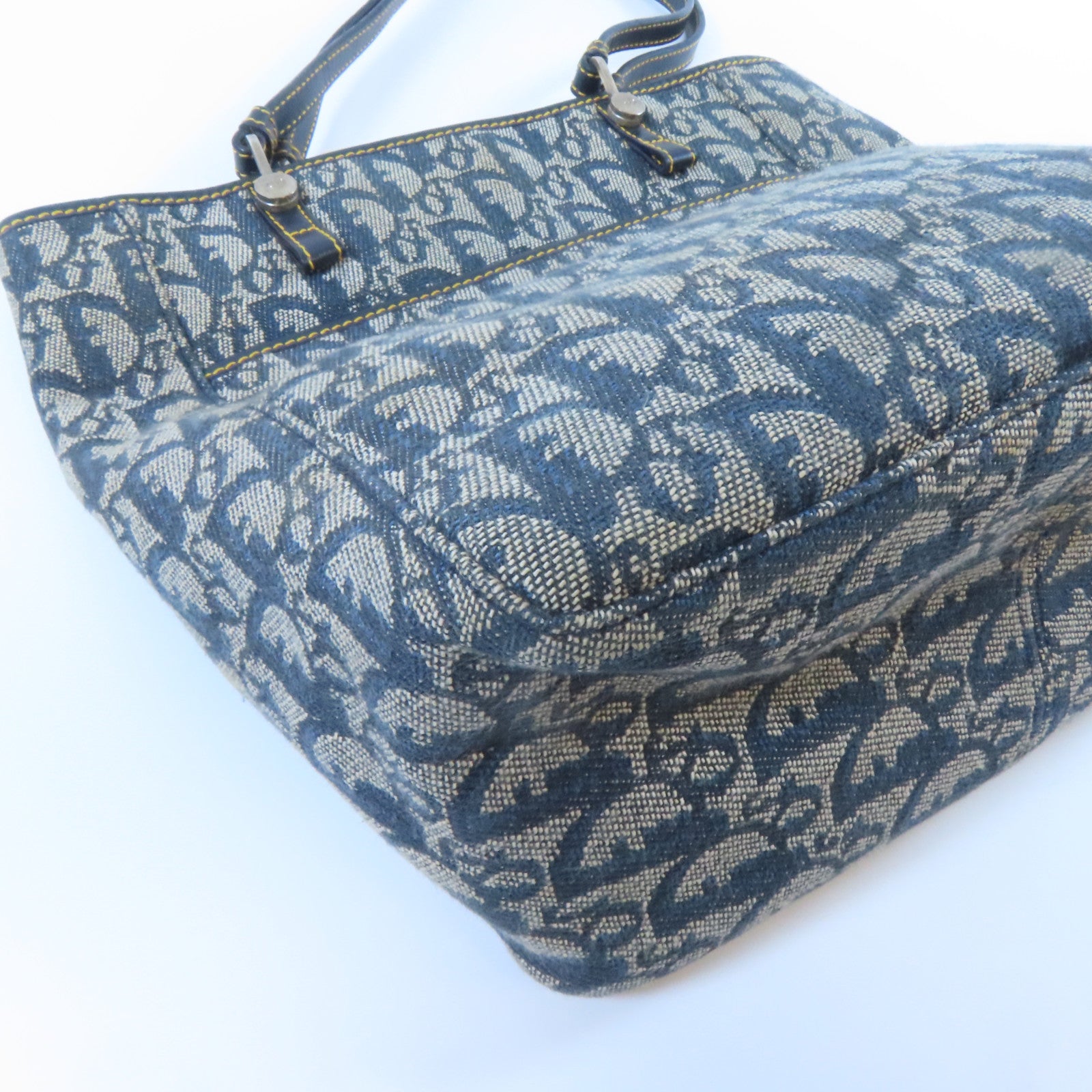 Dior 帆布Tote Bag銀扣肩背袋藍色/灰色