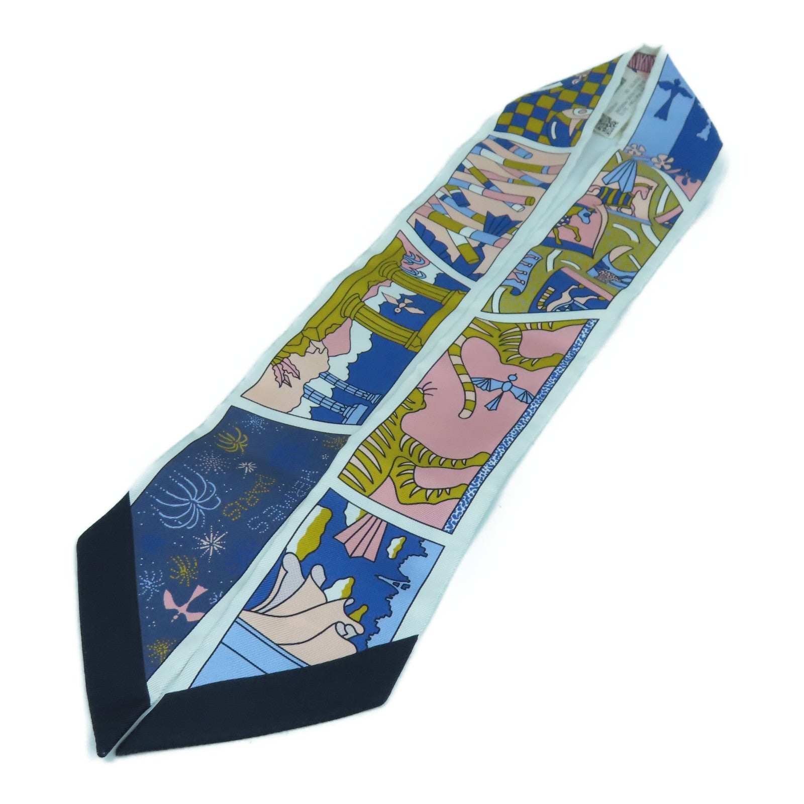 HERMES 絲質Twilly Scarf絲巾白色/粉紅色