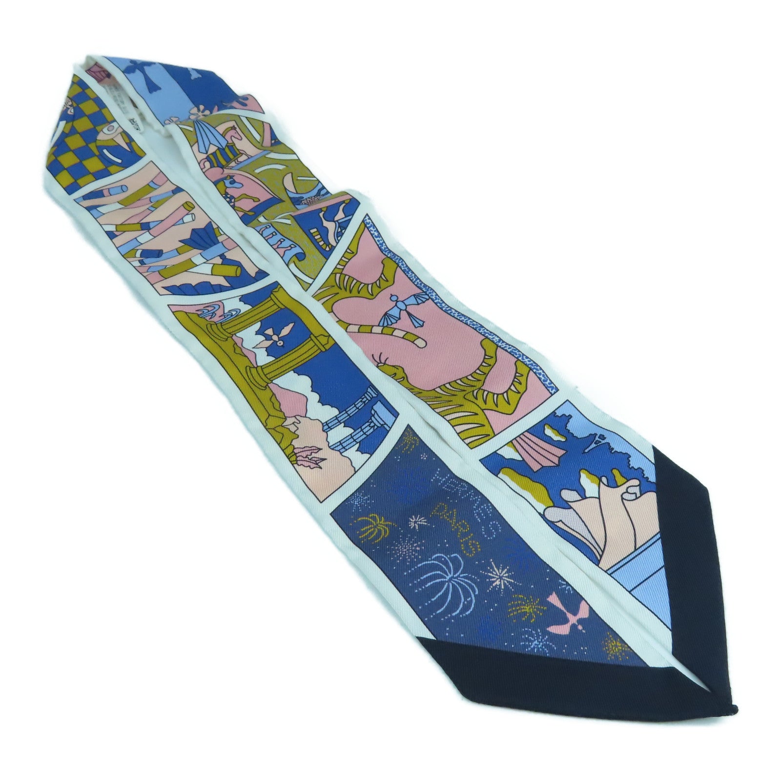 HERMES 絲質Twilly Scarf絲巾白色/粉紅色