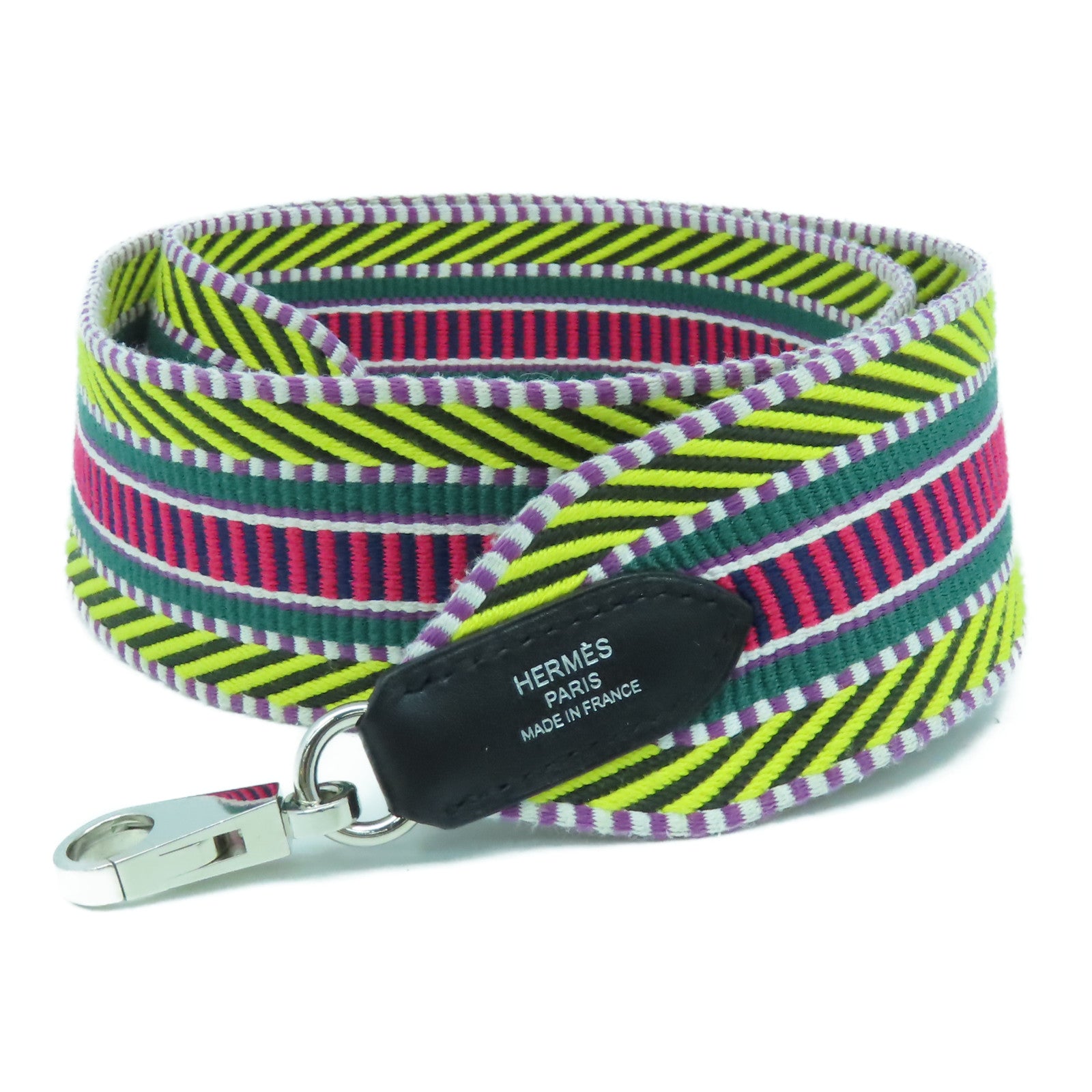 HERMES 帆布Strap 85cm銀扣肩背帶黃色/彩色