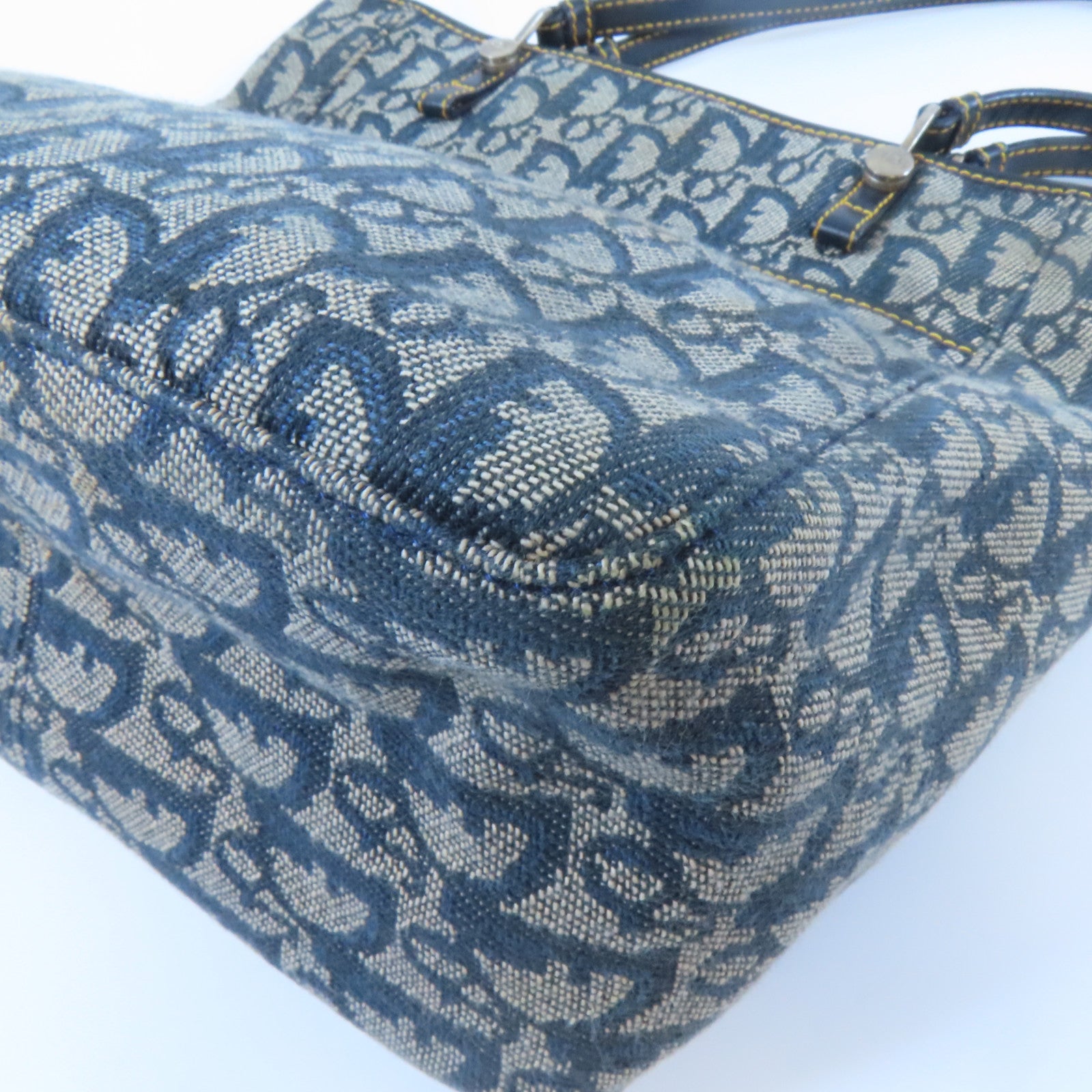 Dior 帆布Tote Bag銀扣肩背袋藍色/灰色