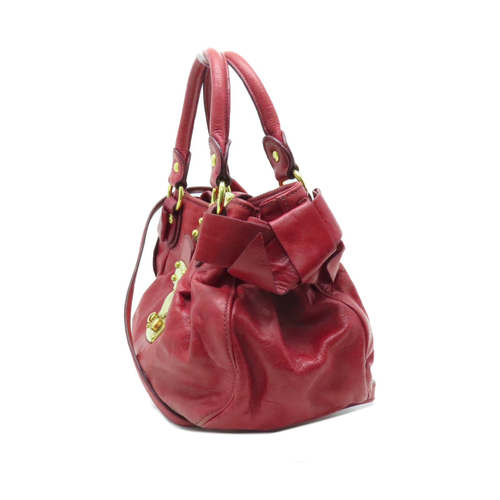 Miu Miu 牛皮皮革Shoulder Bag金扣手挽肩背兩用袋紅色