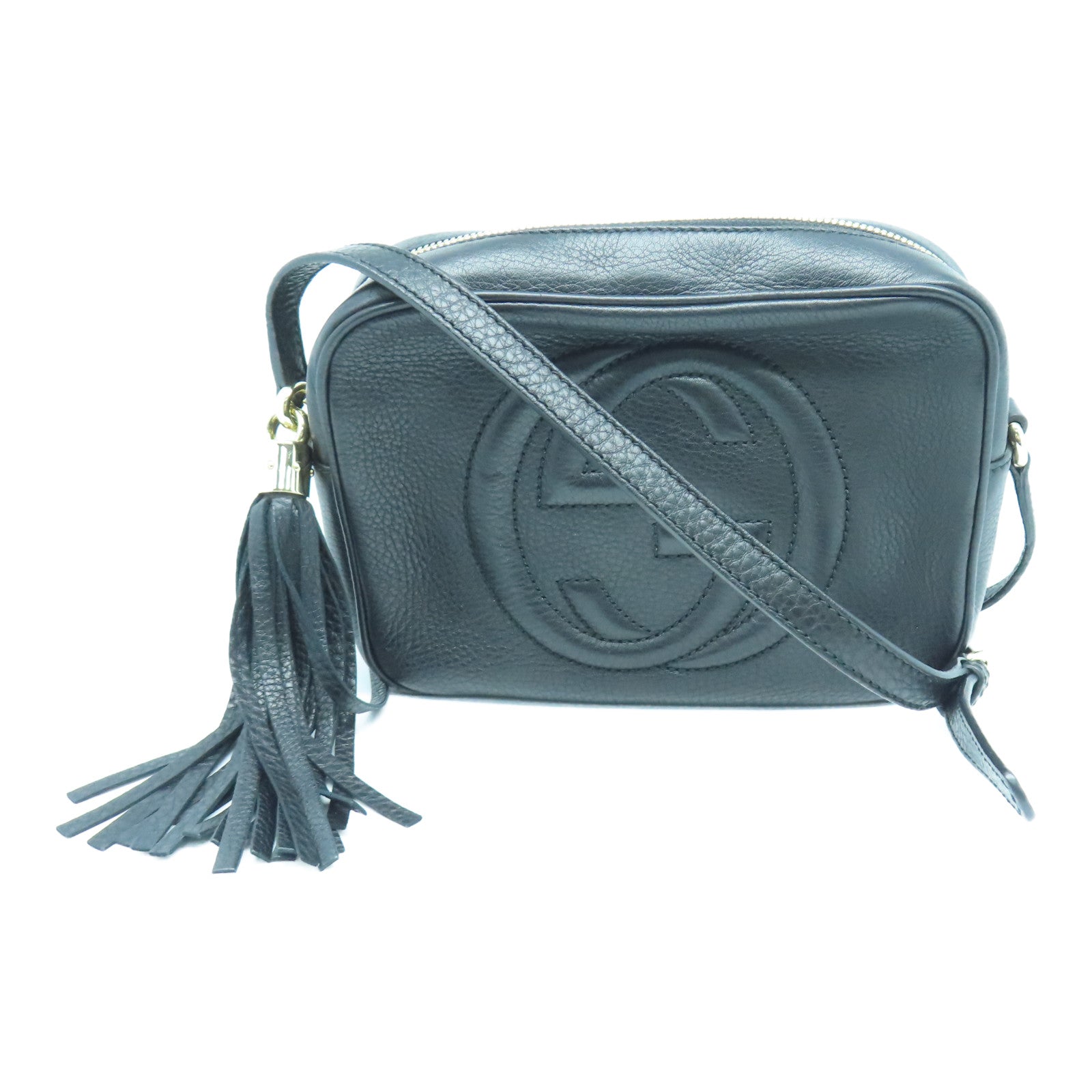 GUCCI cowhide leather Shoulder Bag gold buckle shoulder bag black