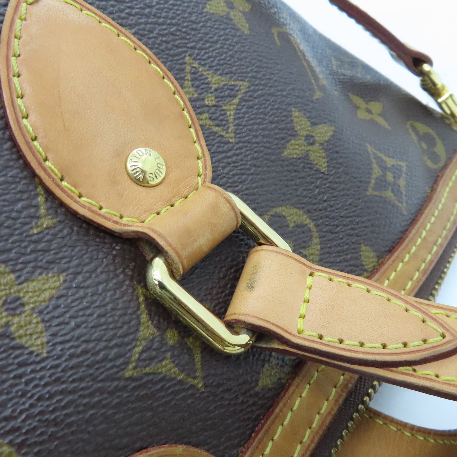 LOUIS VUITTON Monogram Palermo PM gold buckle handle shoulder bag brown