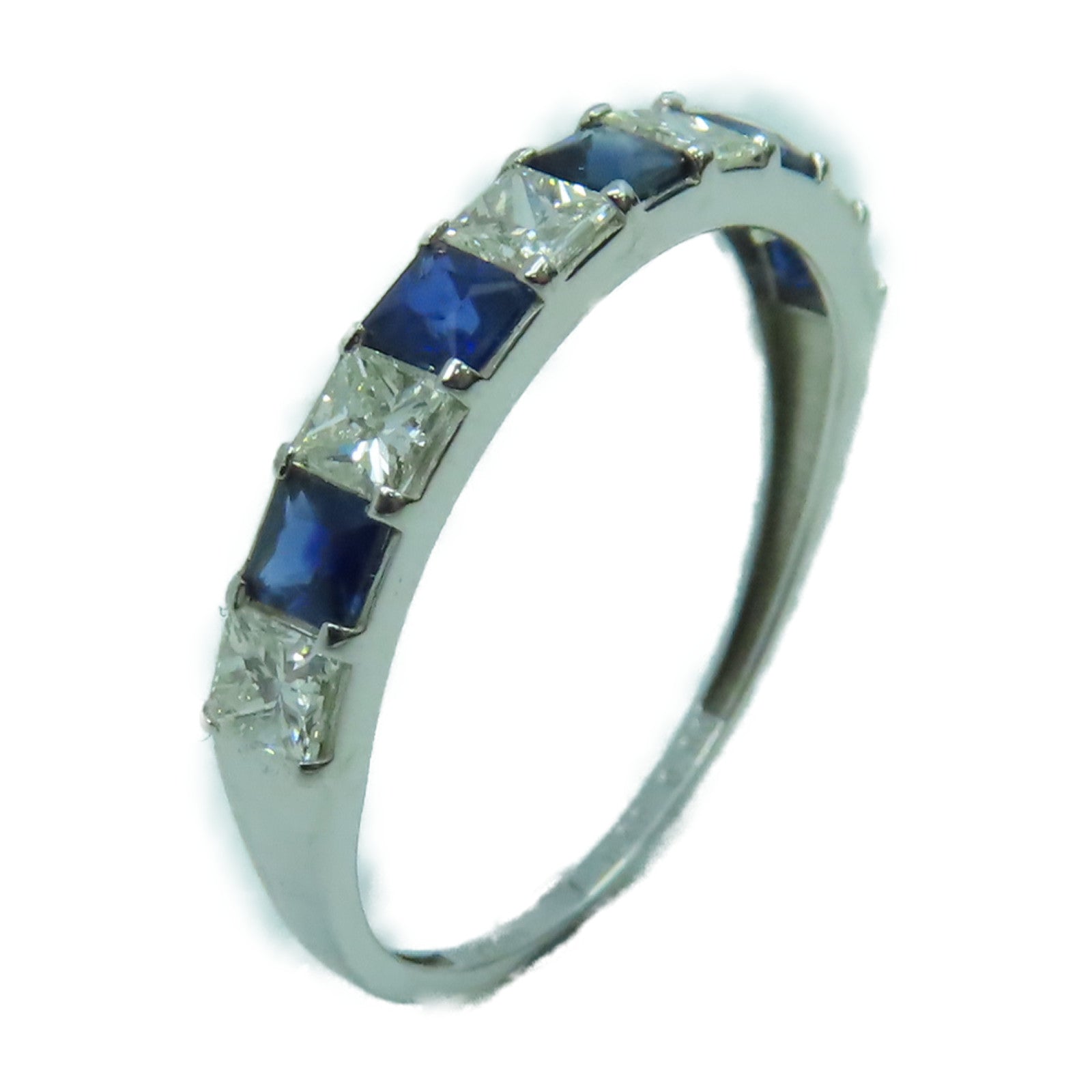 JEWELRY 18K白金Ring0.50ct藍寶石/0.50ct鑽石戒指US#6