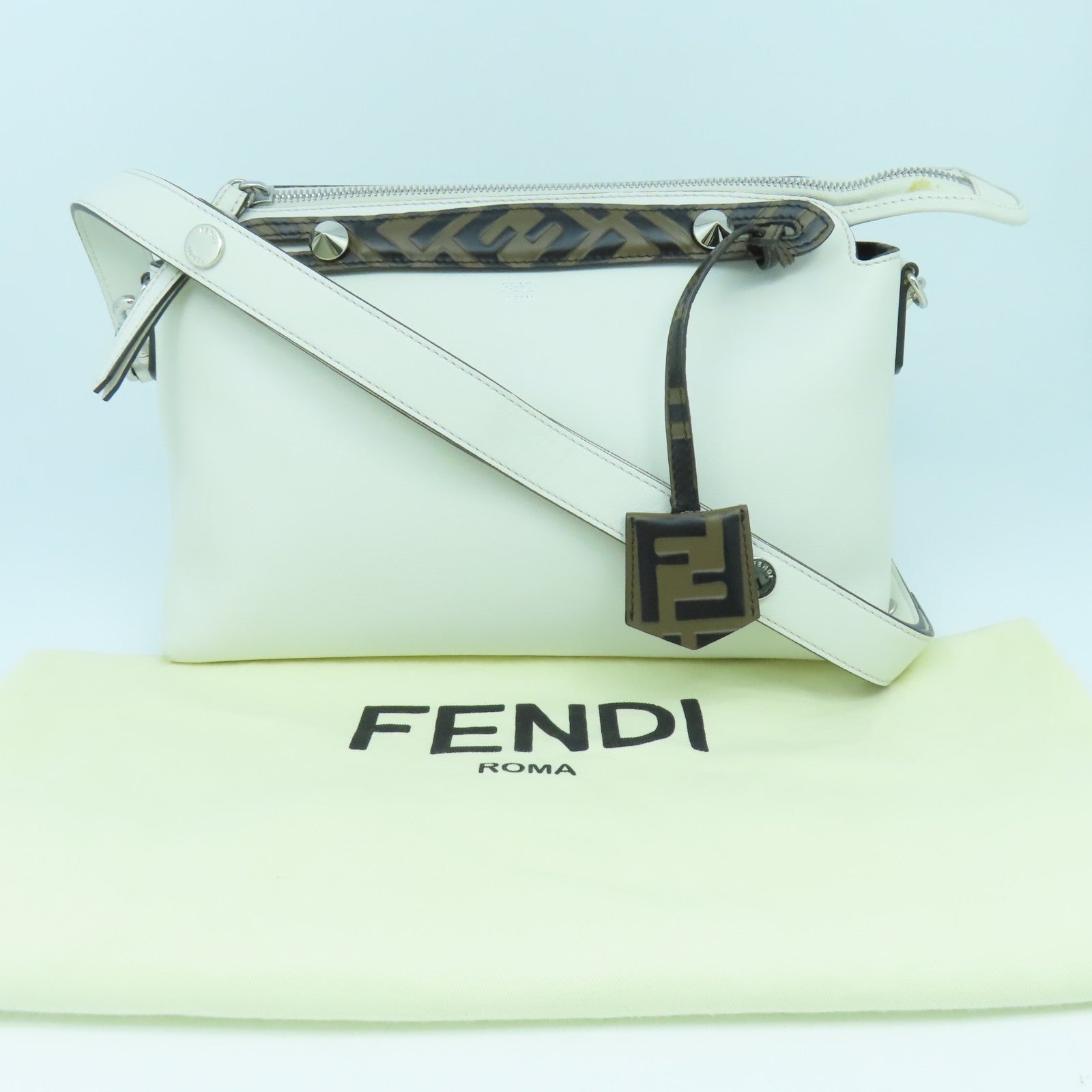 FENDI 牛皮皮革By The Way銀扣手挽肩背兩用袋白色