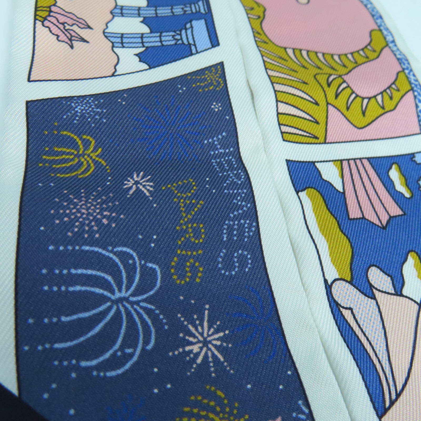 HERMES 絲質Twilly Scarf絲巾白色/粉紅色