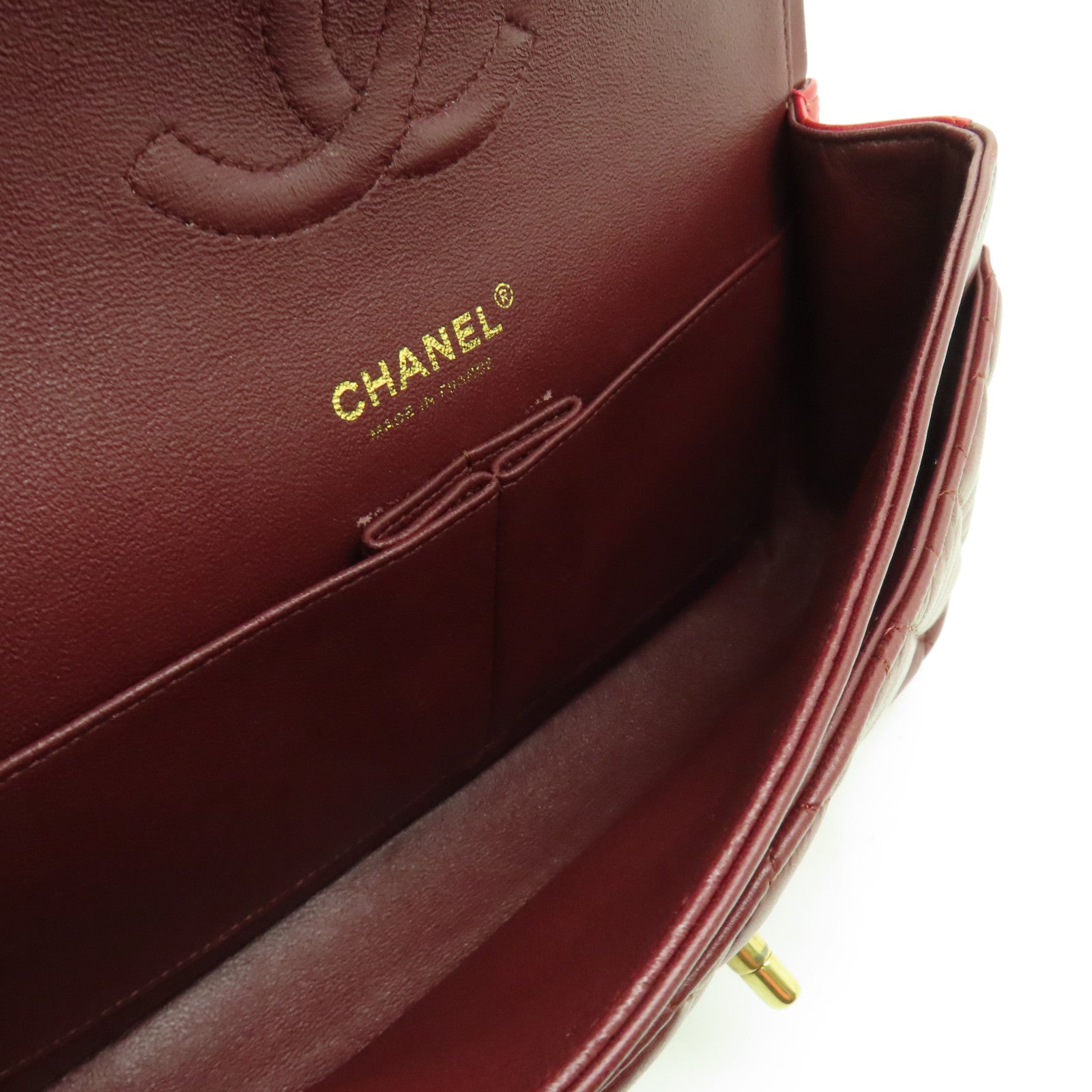 CHANEL 菱格羊皮皮革Classic Flap 25金扣鏈帶肩背袋紅色