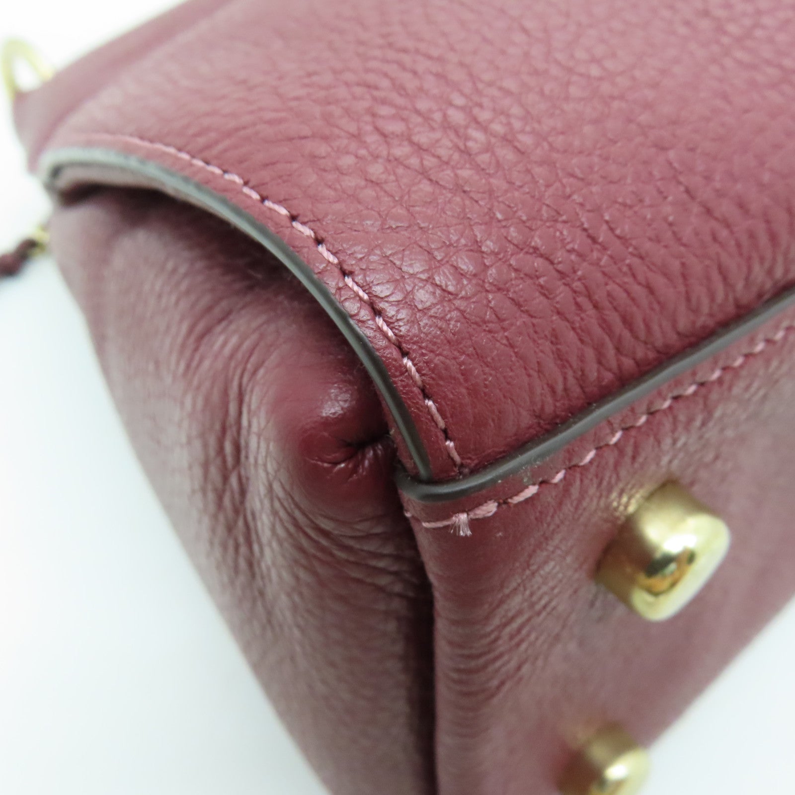 COACH 牛皮皮革2 Way Shoulder Bag金扣手挽肩背兩用袋酒紅色