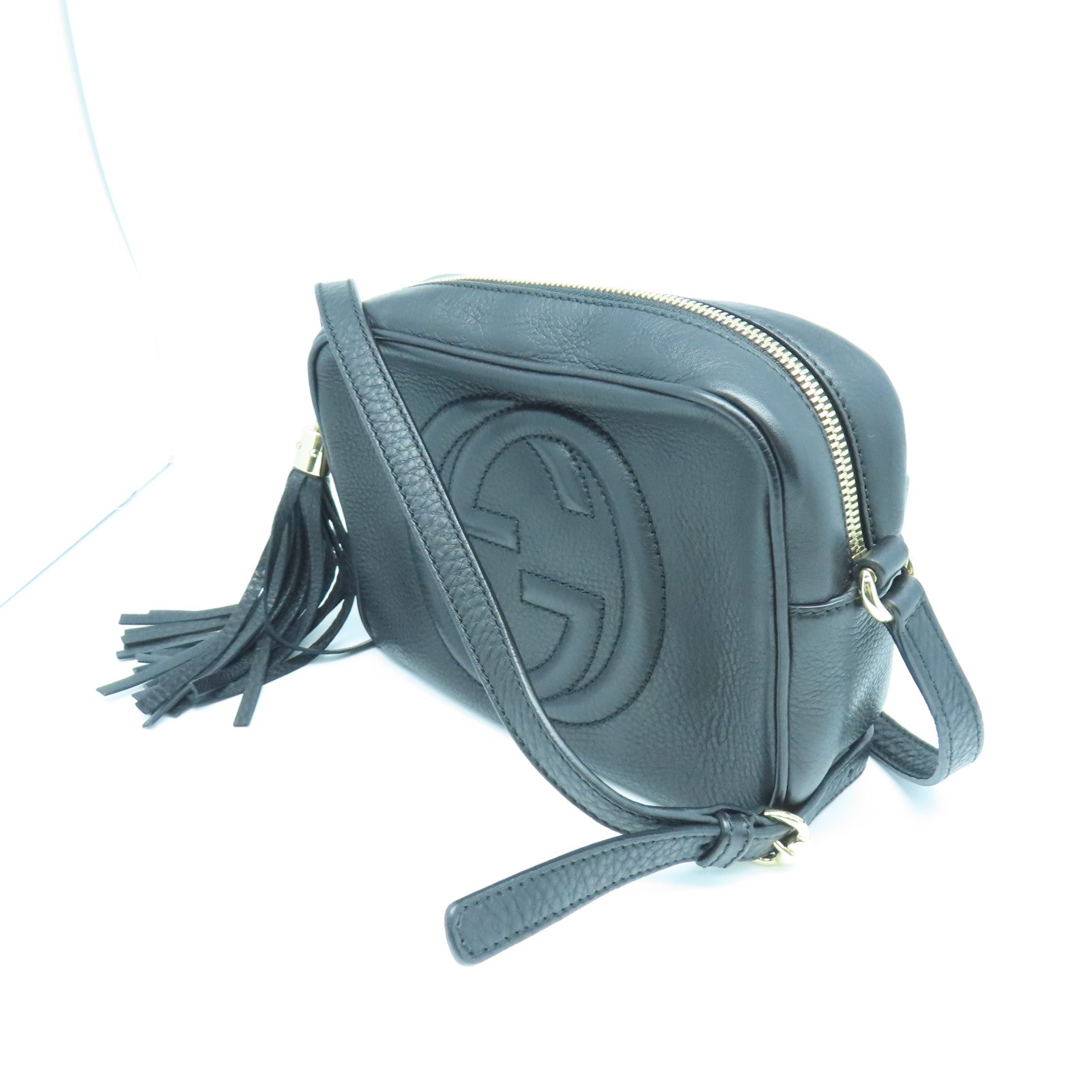 GUCCI cowhide leather Shoulder Bag gold buckle shoulder bag black