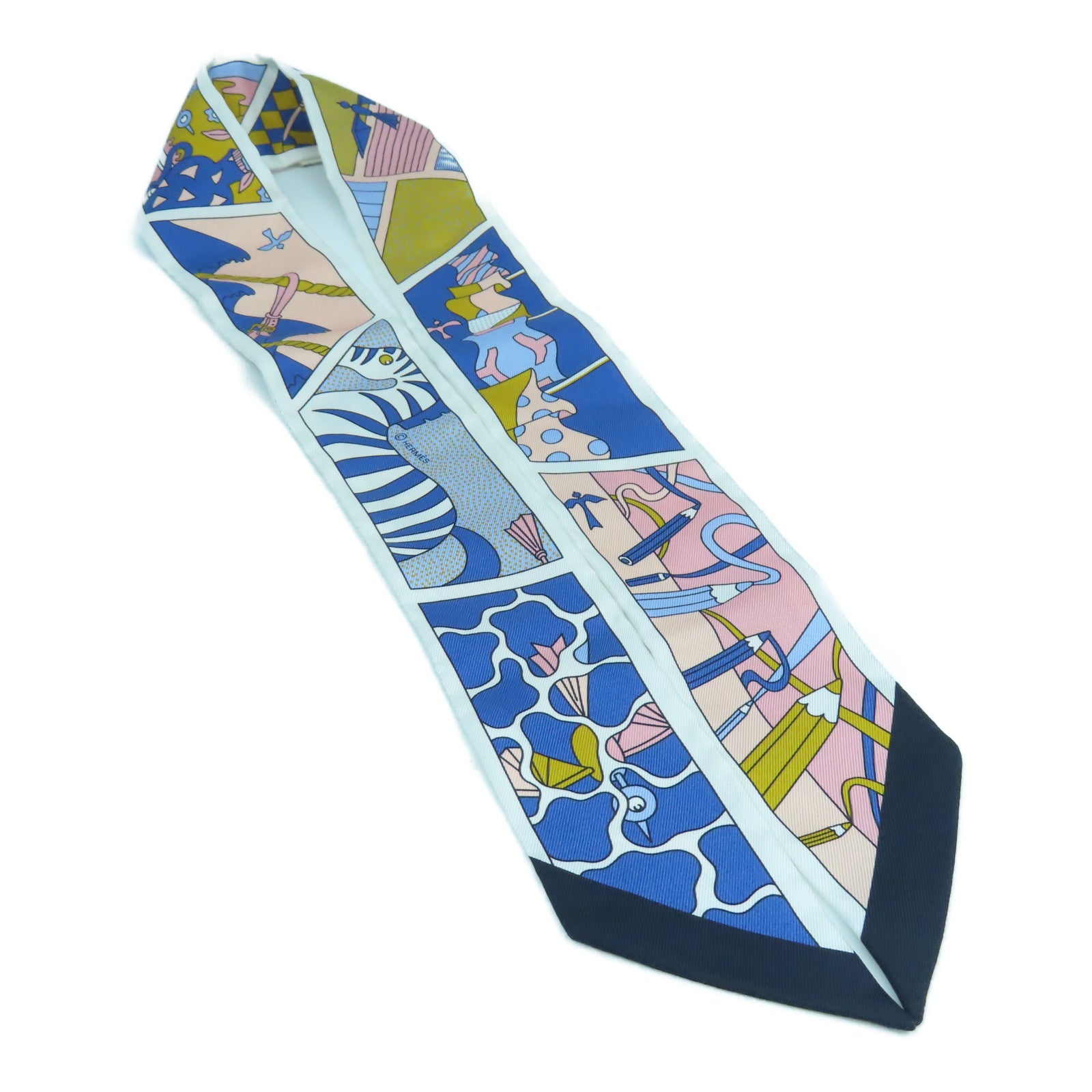 HERMES 絲質Twilly Scarf絲巾白色/粉紅色