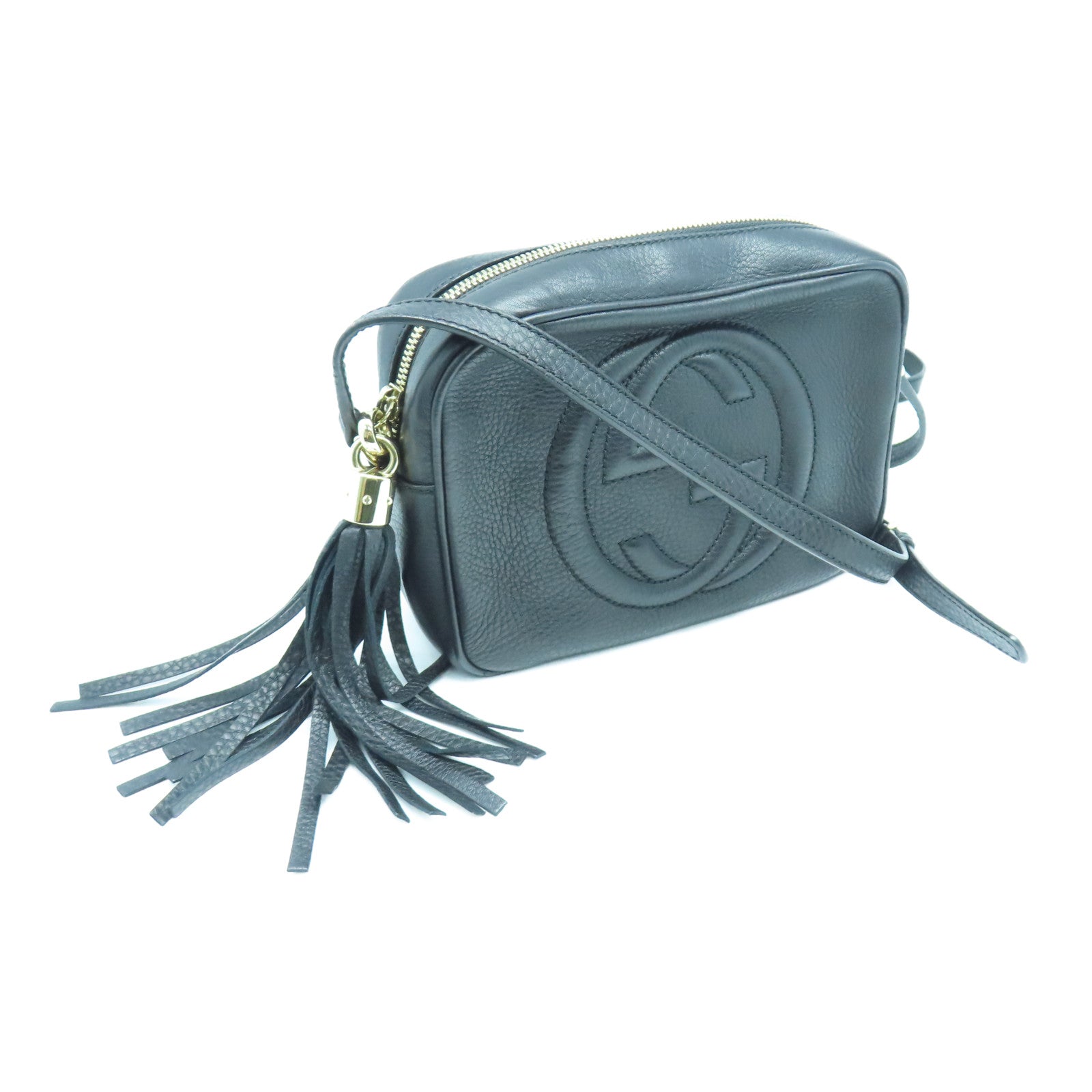 GUCCI cowhide leather Shoulder Bag gold buckle shoulder bag black
