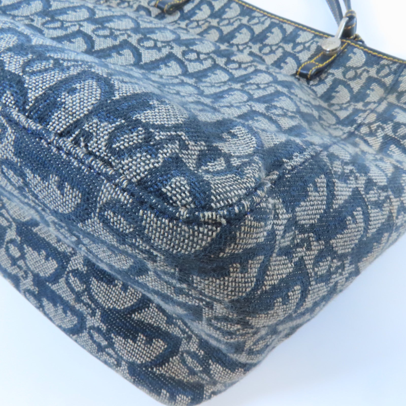 Dior 帆布Tote Bag銀扣肩背袋藍色/灰色
