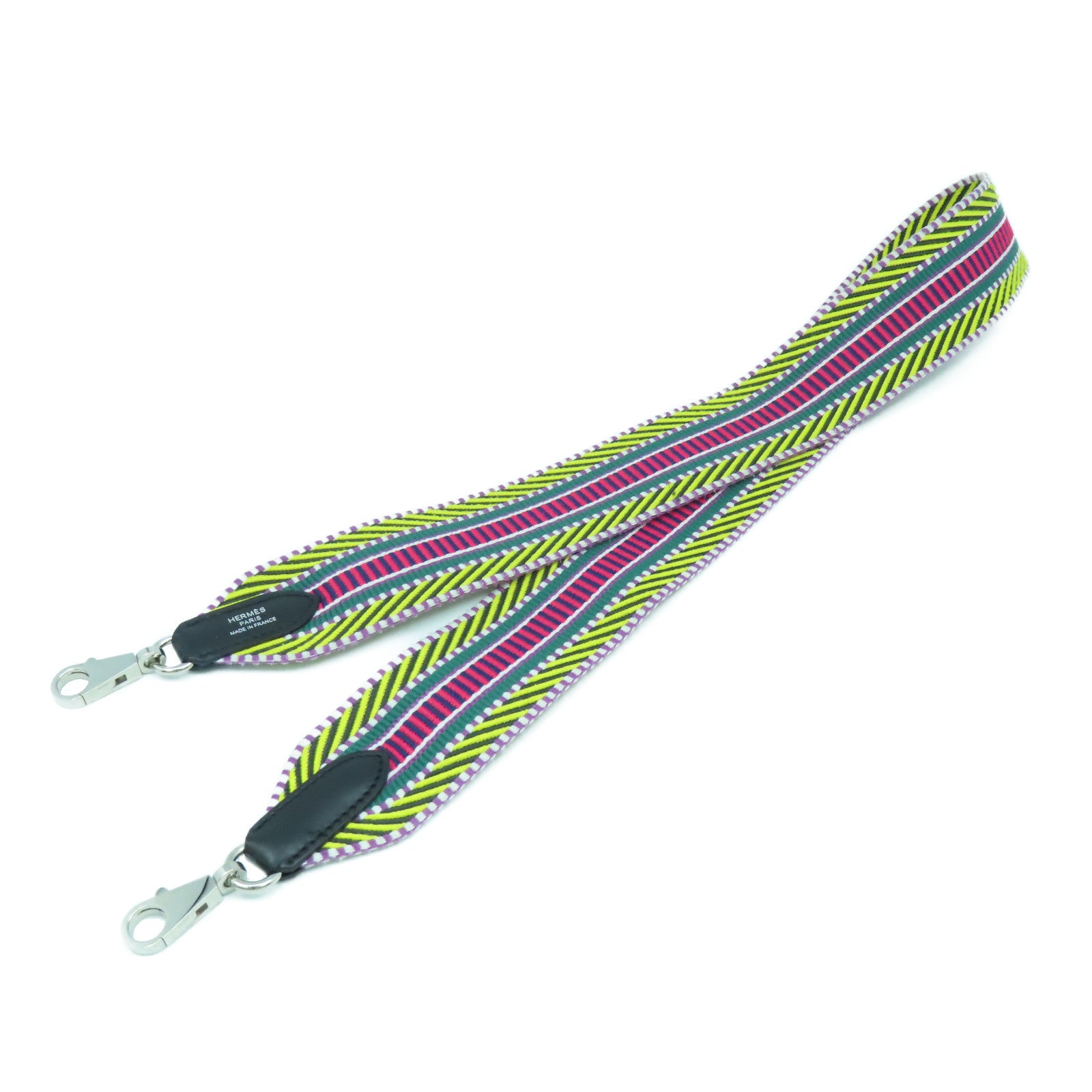 HERMES 帆布Strap 85cm銀扣肩背帶黃色/彩色