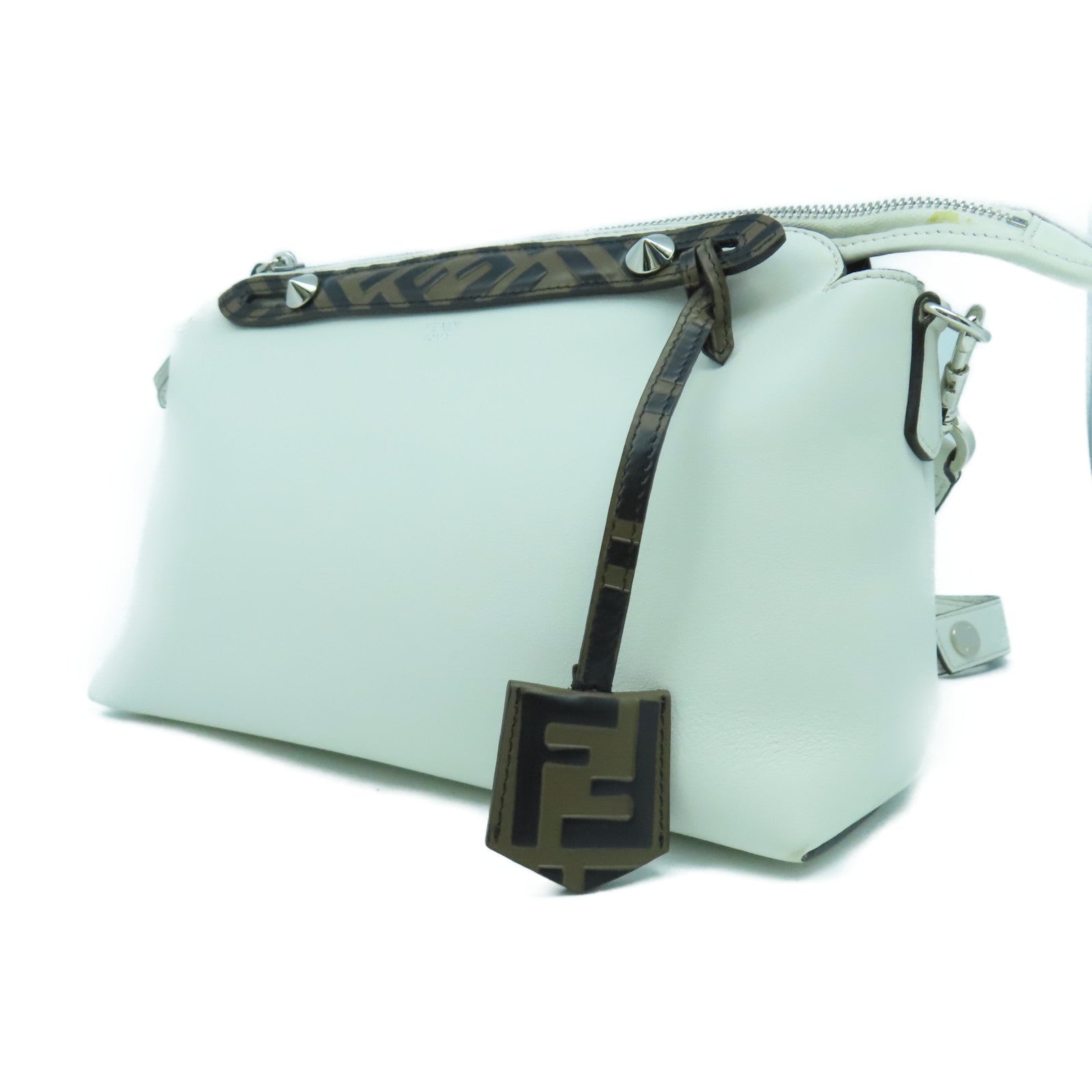 FENDI 牛皮皮革By The Way銀扣手挽肩背兩用袋白色
