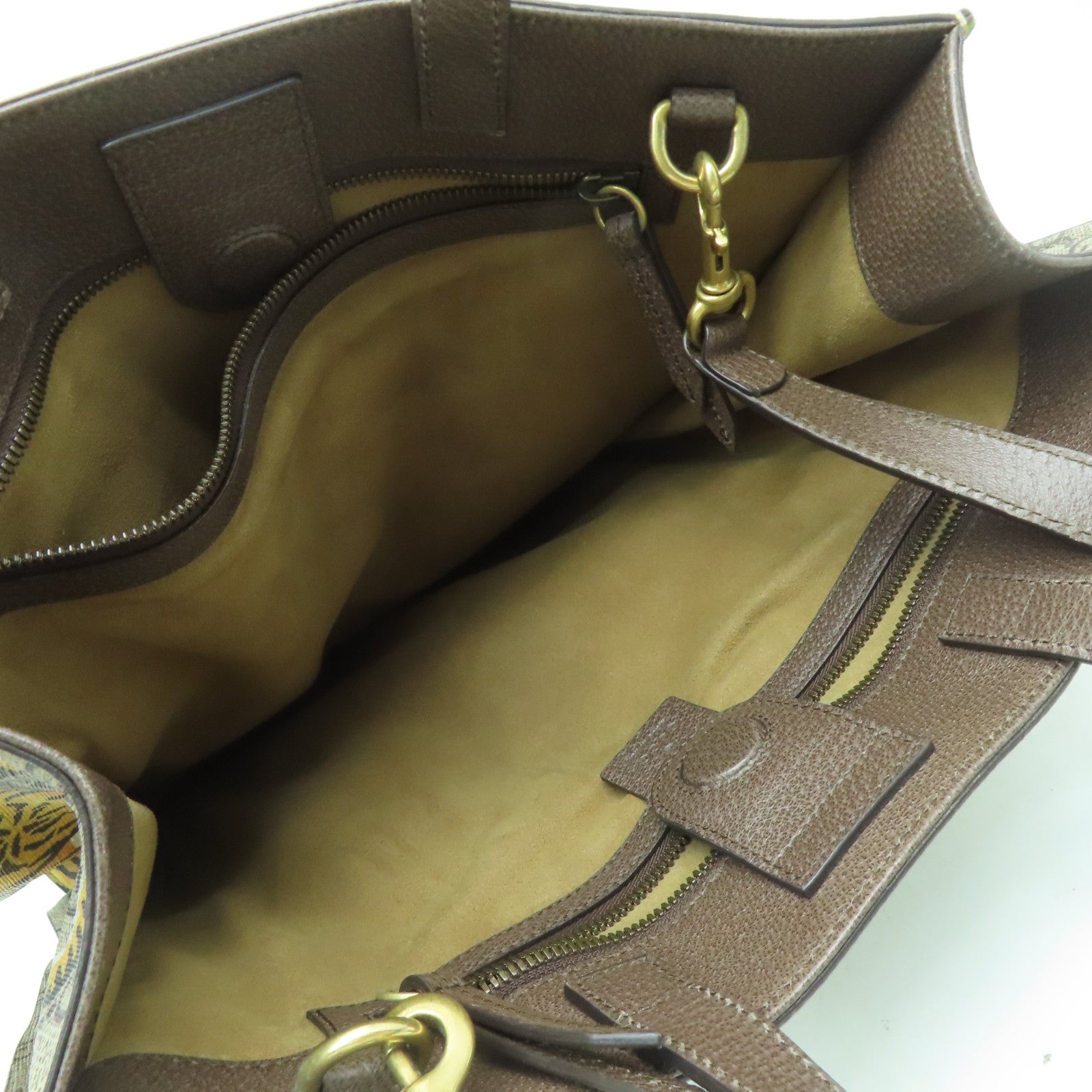 GUCCI 塗層帆布2 Way Shoulder金扣手挽肩背兩用袋米色/啡色