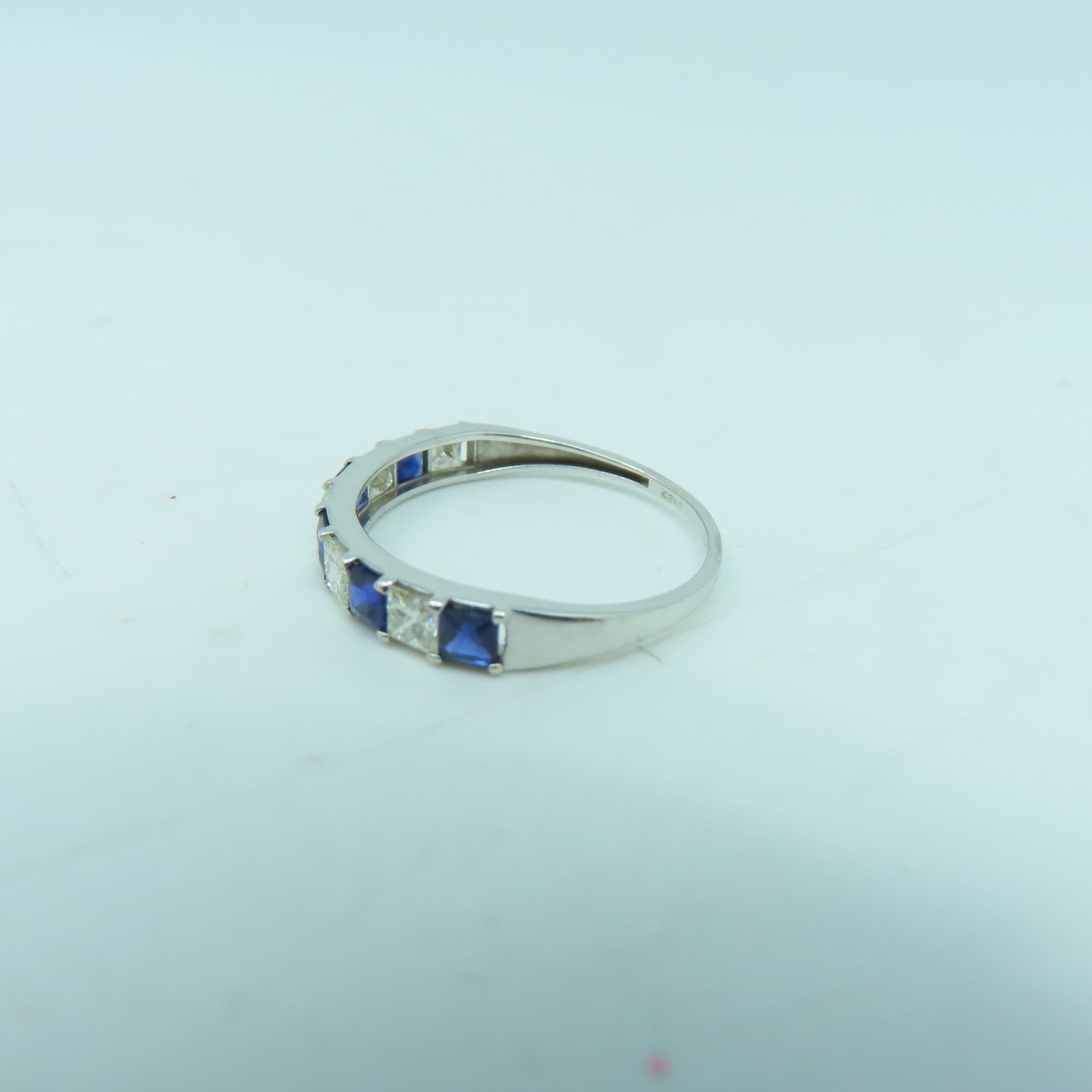 JEWELRY 18K白金Ring0.50ct藍寶石/0.50ct鑽石戒指US#6
