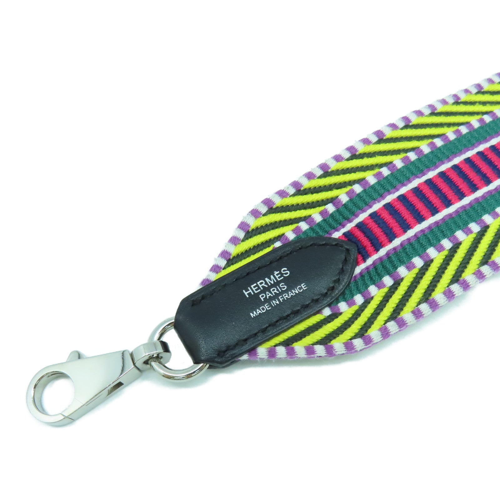 HERMES 帆布Strap 85cm銀扣肩背帶黃色/彩色
