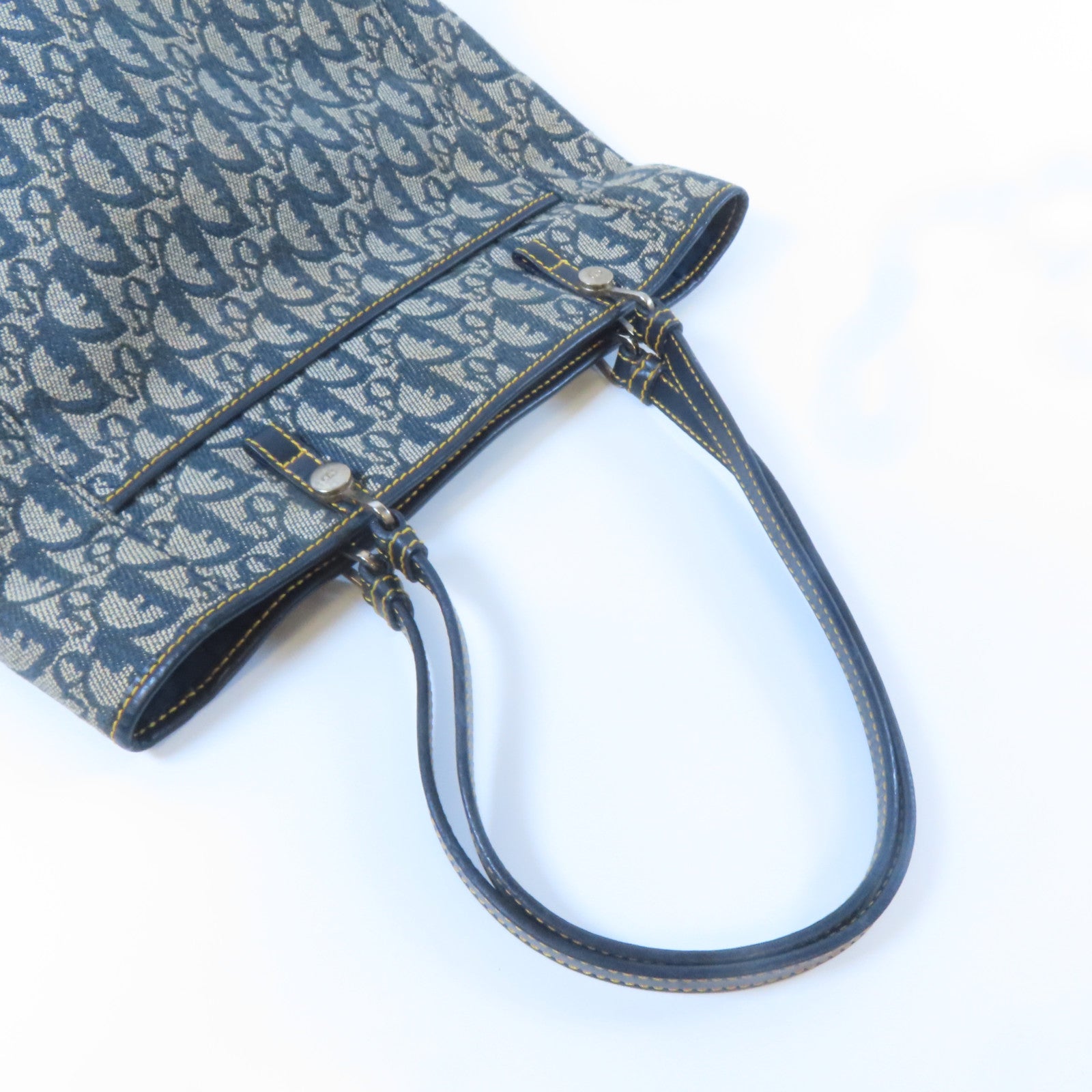 Dior 帆布Tote Bag銀扣肩背袋藍色/灰色