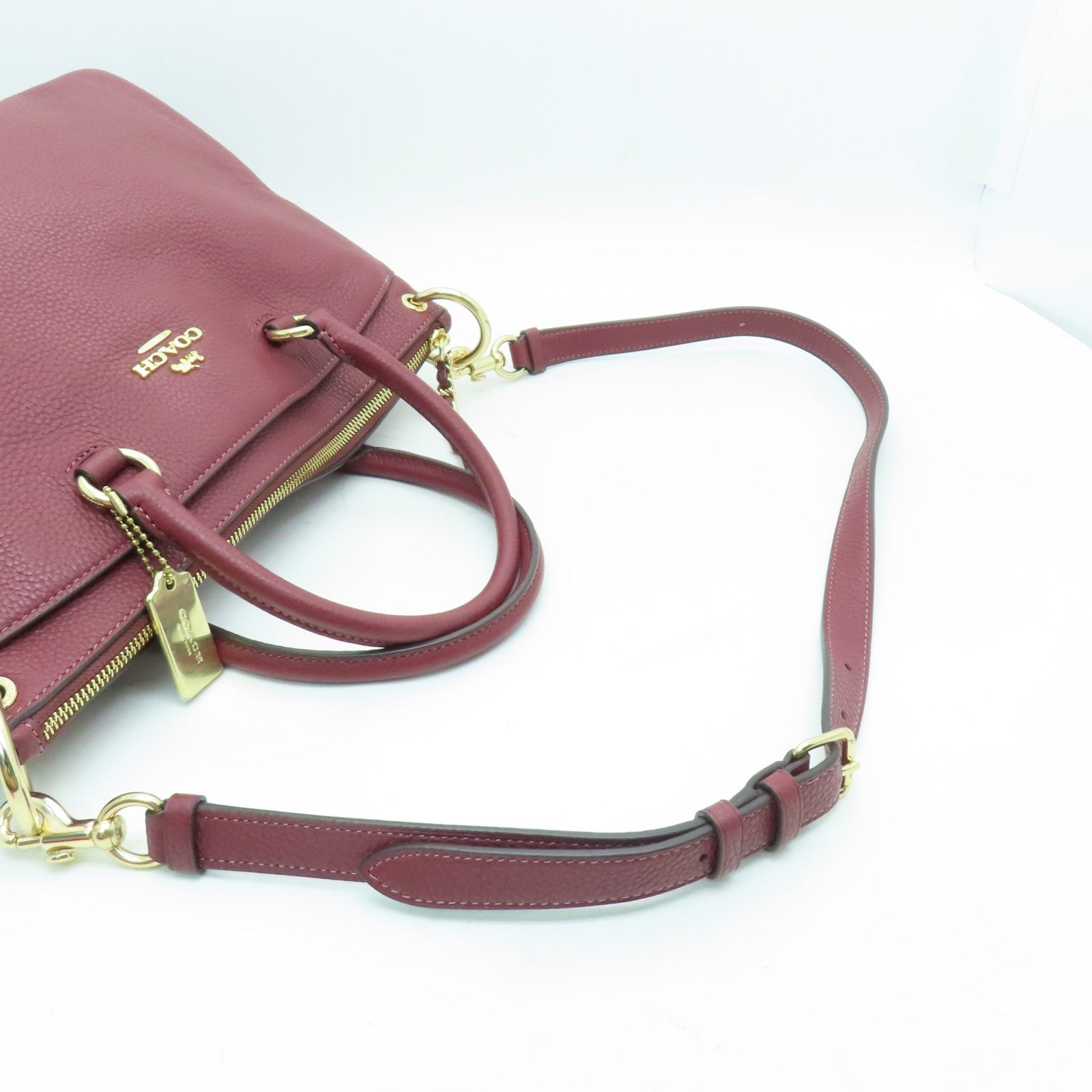 COACH 牛皮皮革2 Way Shoulder Bag金扣手挽肩背兩用袋酒紅色