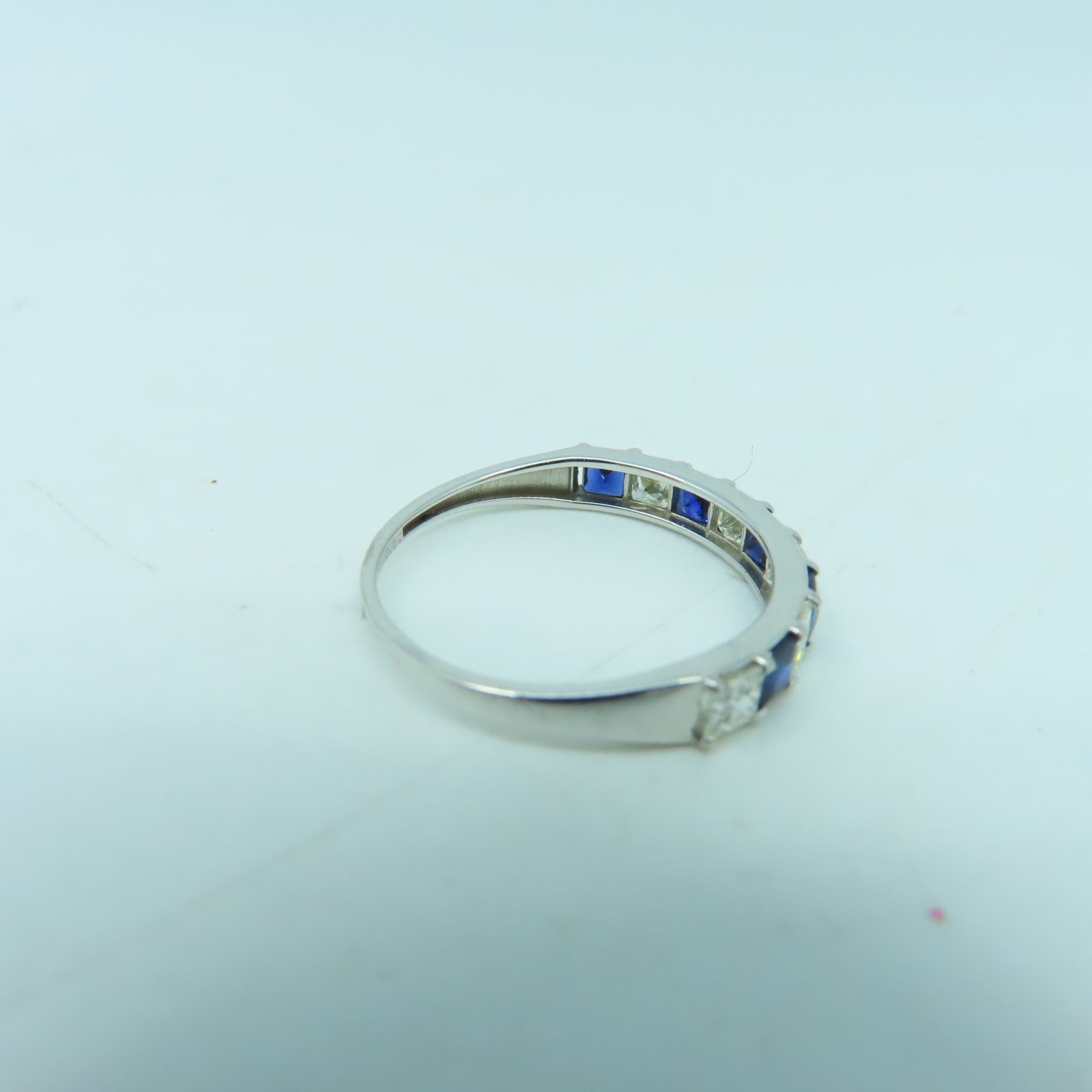 JEWELRY 18K白金Ring0.50ct藍寶石/0.50ct鑽石戒指US#6