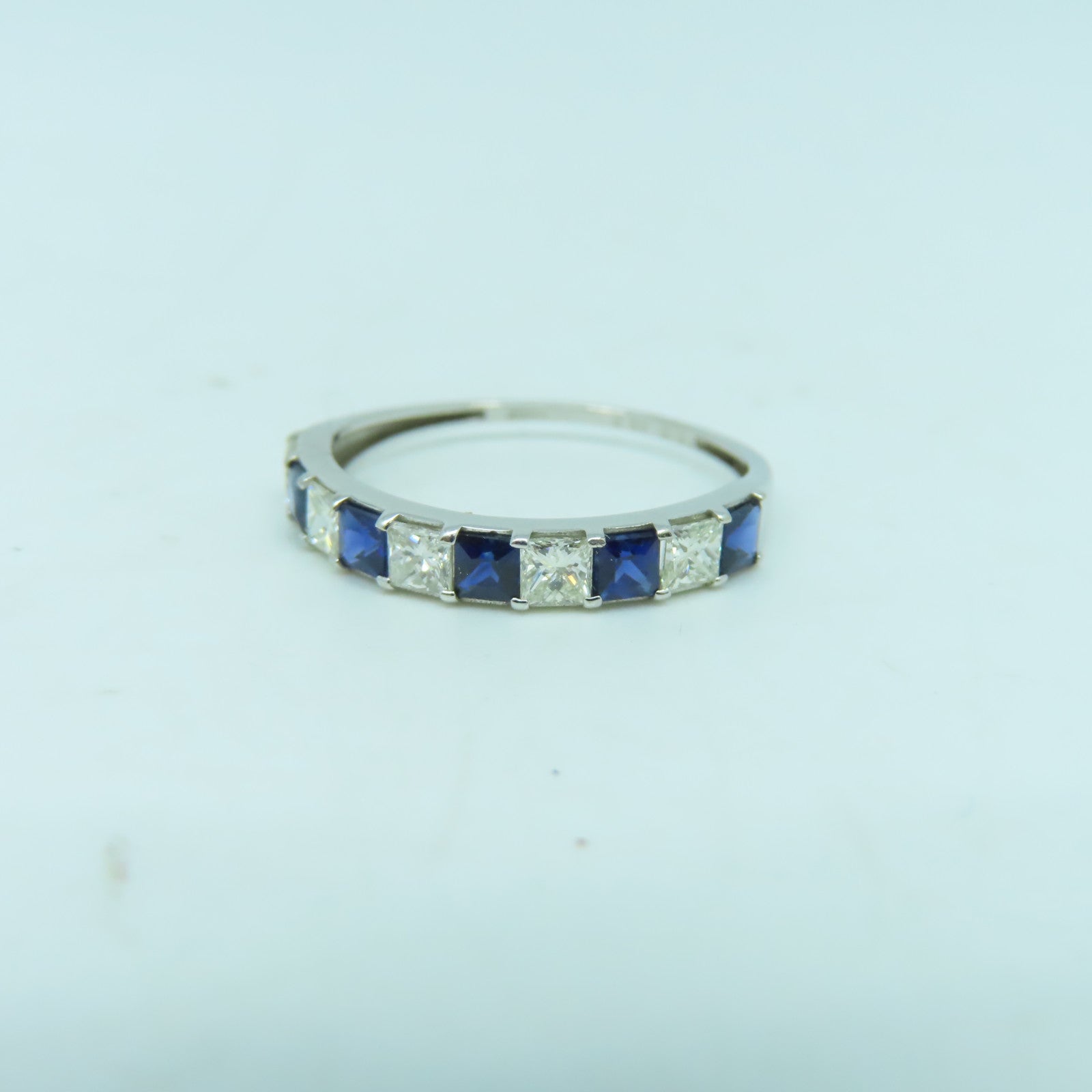 JEWELRY 18K白金Ring0.50ct藍寶石/0.50ct鑽石戒指US#6