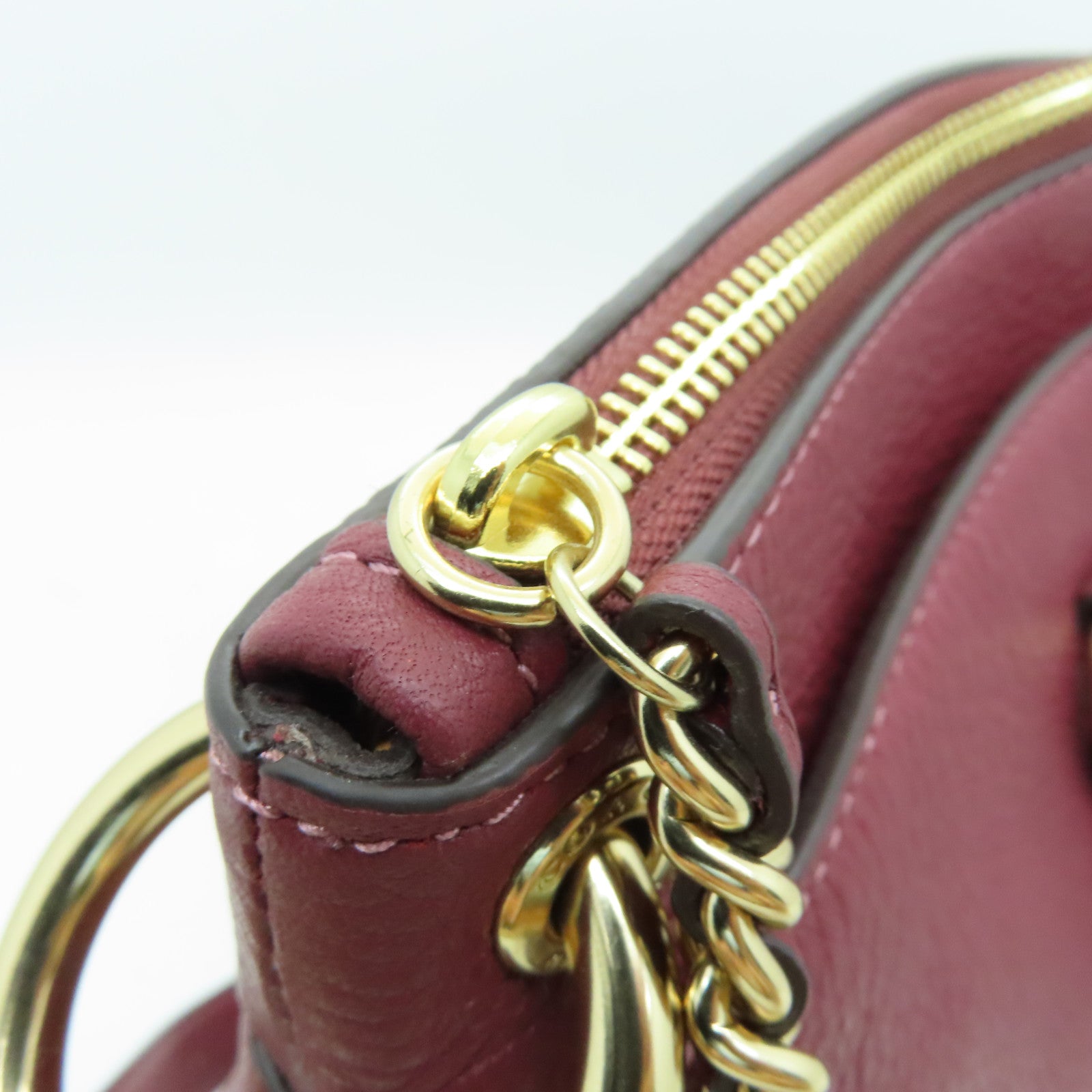 COACH 牛皮皮革2 Way Shoulder Bag金扣手挽肩背兩用袋酒紅色