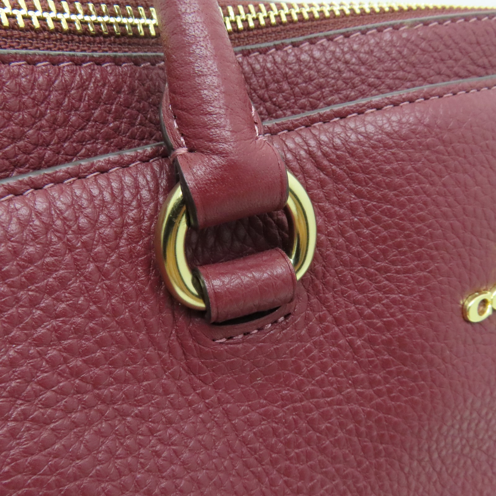 COACH 牛皮皮革2 Way Shoulder Bag金扣手挽肩背兩用袋酒紅色