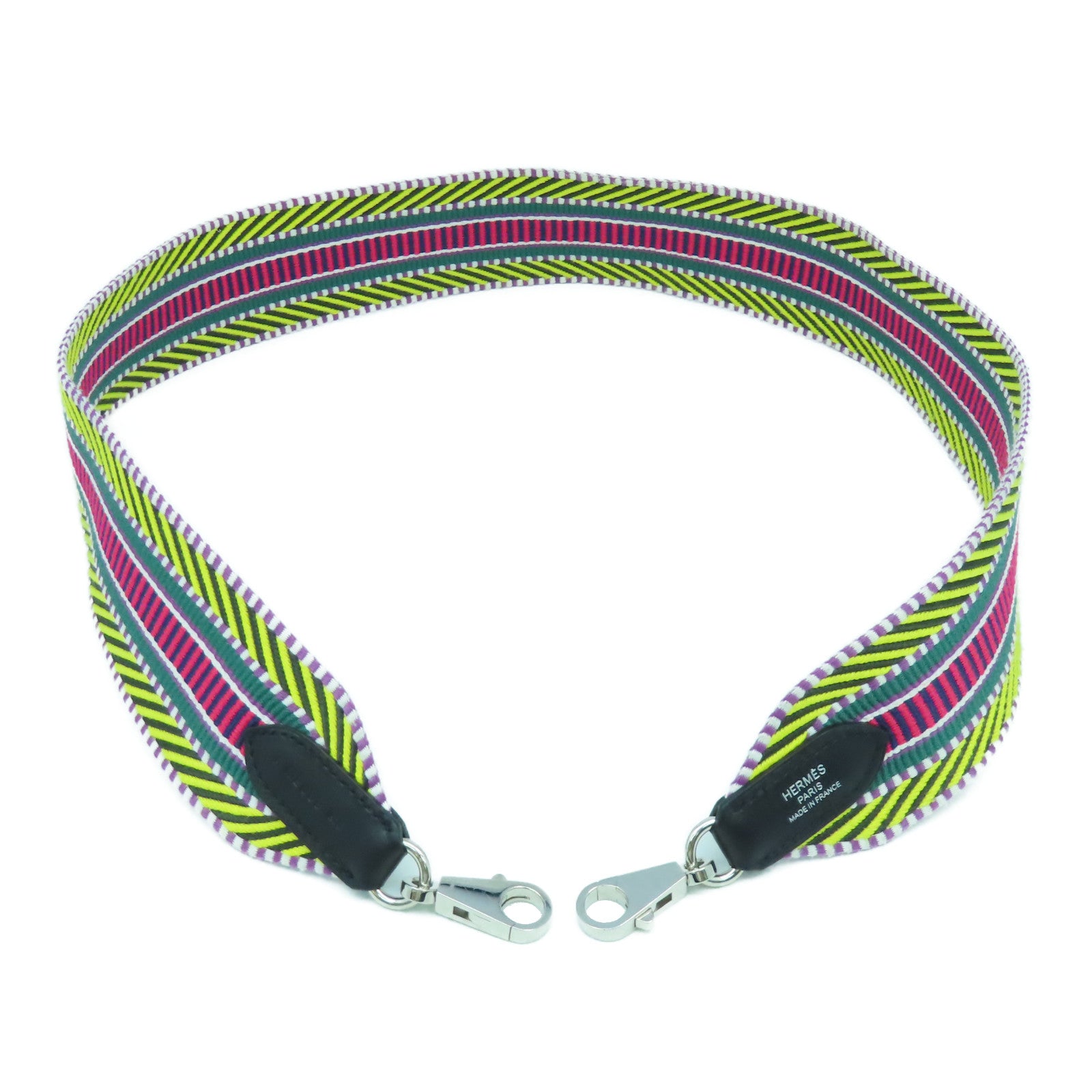 HERMES 帆布Strap 85cm銀扣肩背帶黃色/彩色