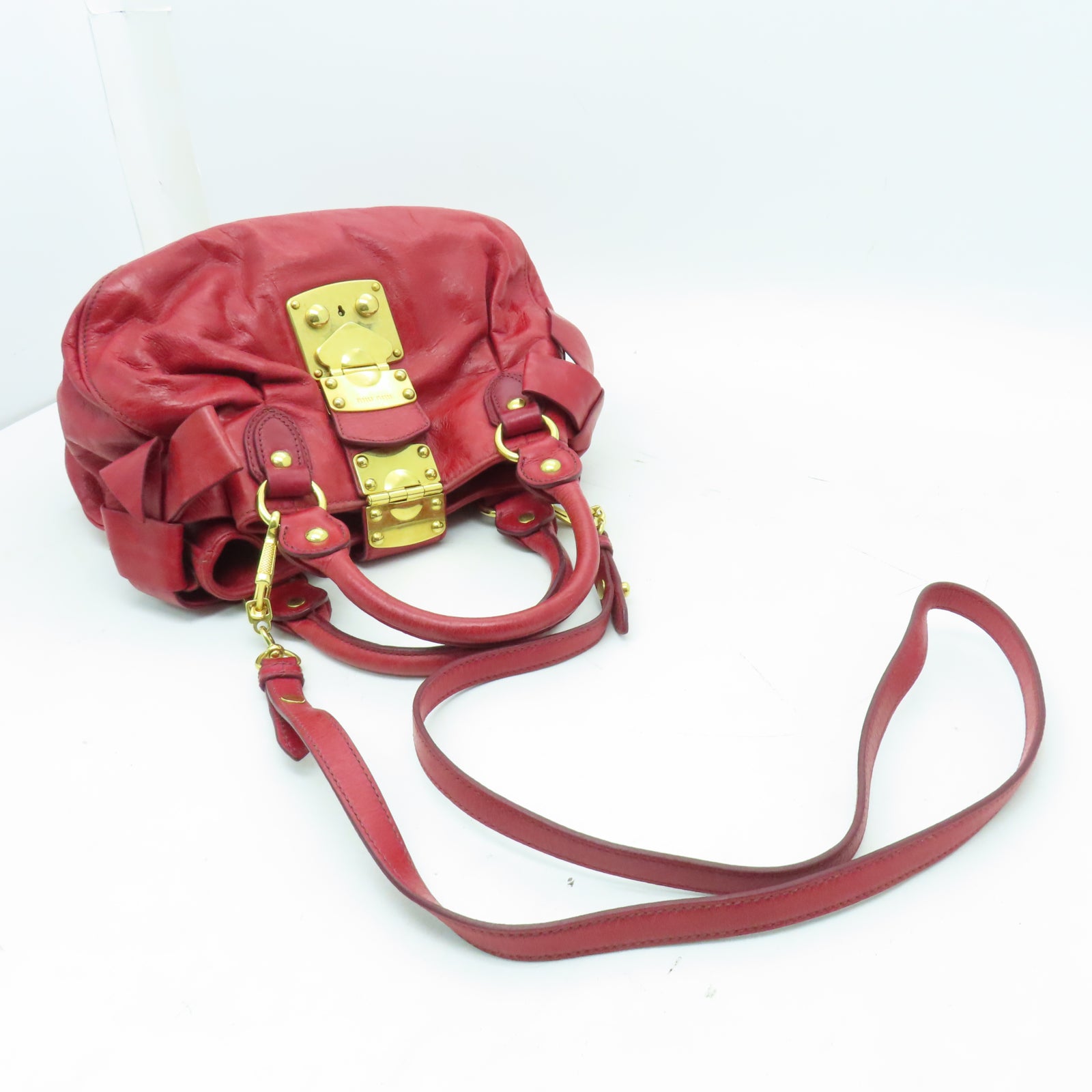 Miu Miu 牛皮皮革Shoulder Bag金扣手挽肩背兩用袋紅色