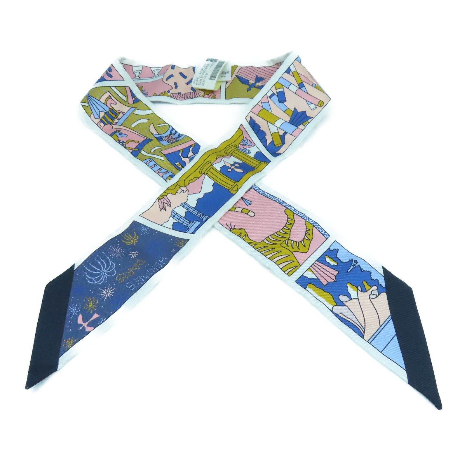 HERMES 絲質Twilly Scarf絲巾白色/粉紅色
