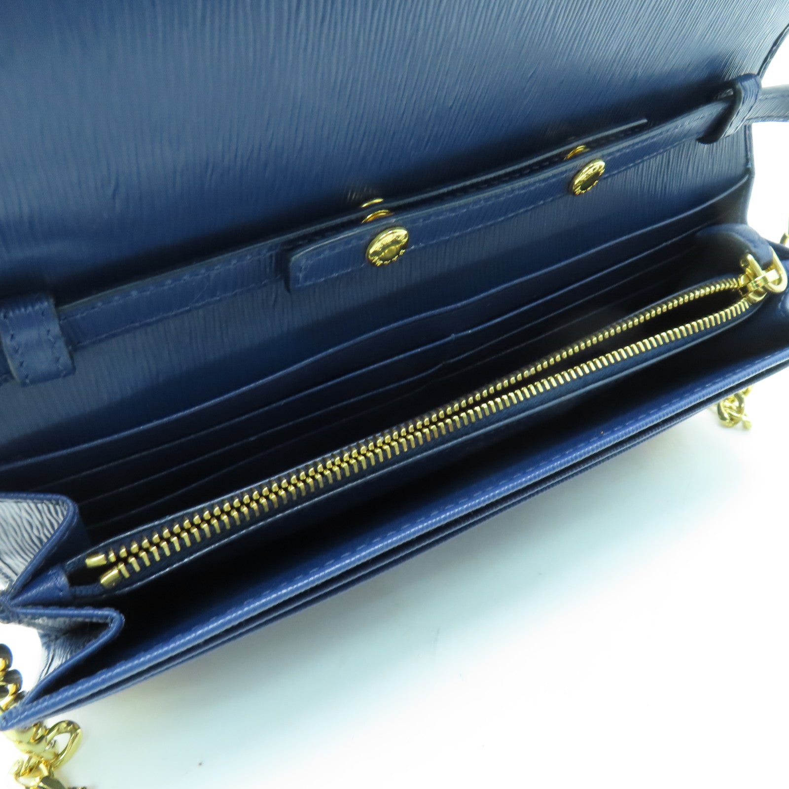 PRADA Saffiano皮革Wallet On Chain金扣鏈帶肩背袋藍色