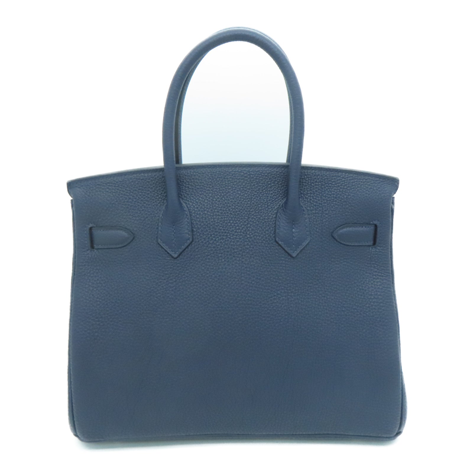HERMES Clemence Leather Birkin 30 Silver Buckle Handle Bag Blue/
