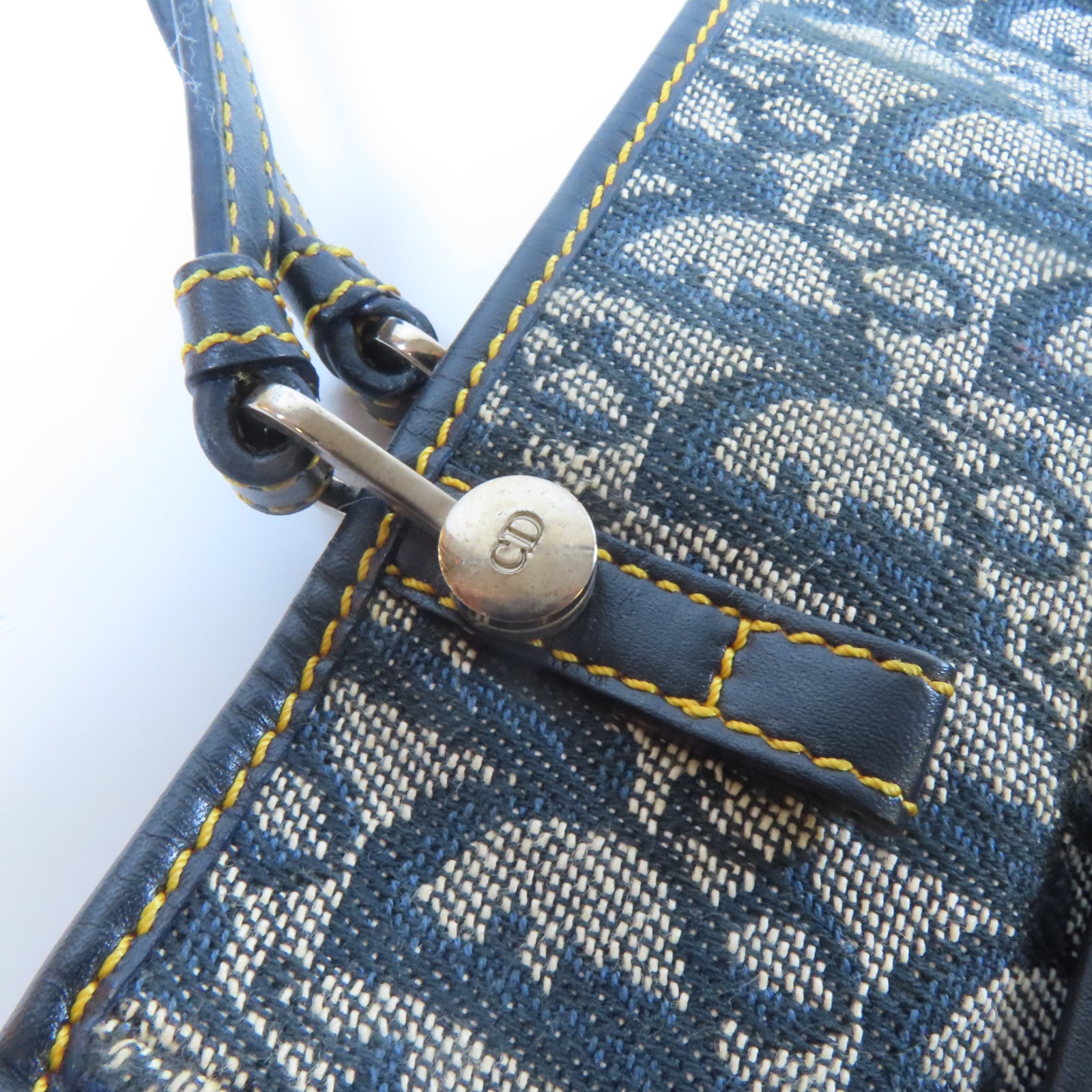 Dior 帆布Tote Bag銀扣肩背袋藍色/灰色