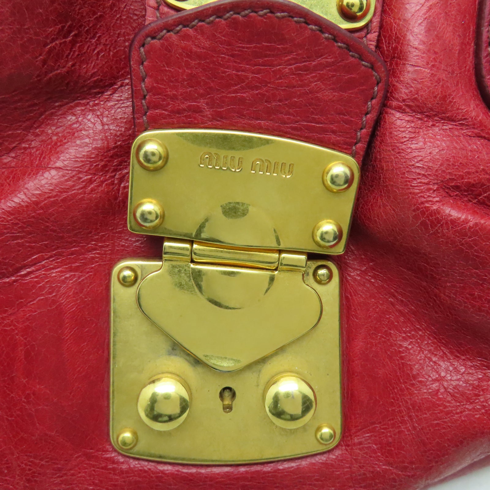 Miu Miu 牛皮皮革Shoulder Bag金扣手挽肩背兩用袋紅色
