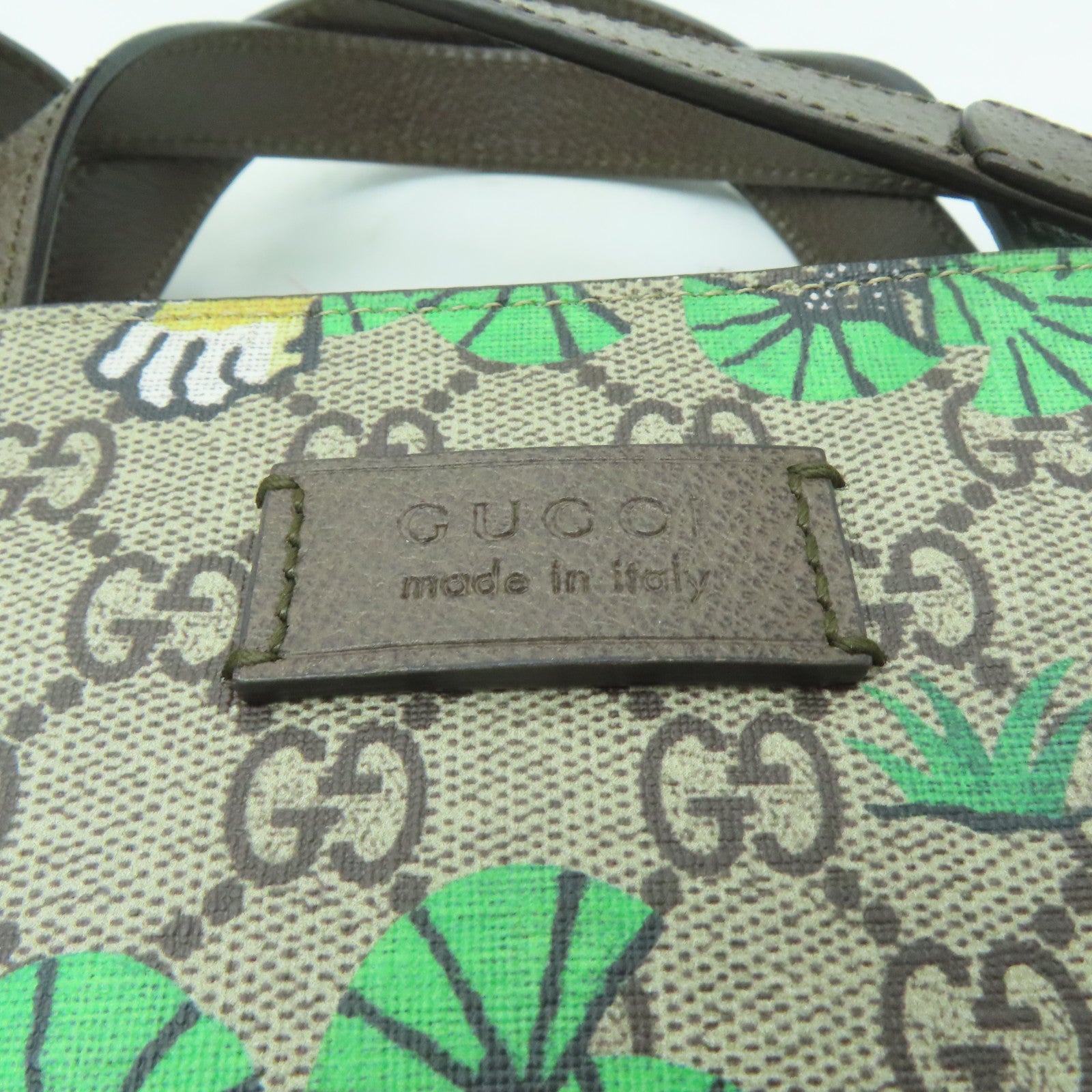 GUCCI 塗層帆布2 Way Shoulder金扣手挽肩背兩用袋米色/啡色