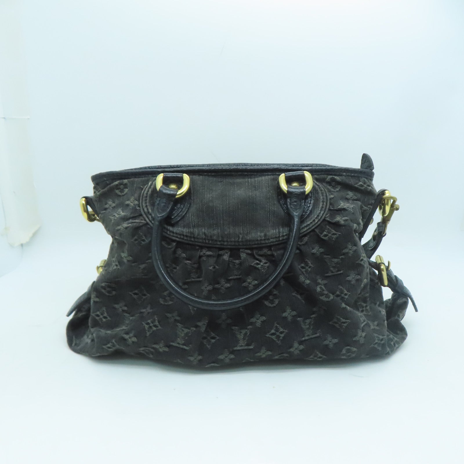 LOUIS VUITTON Monogram Denim Neo Cabby Gm金扣肩背袋黑色
