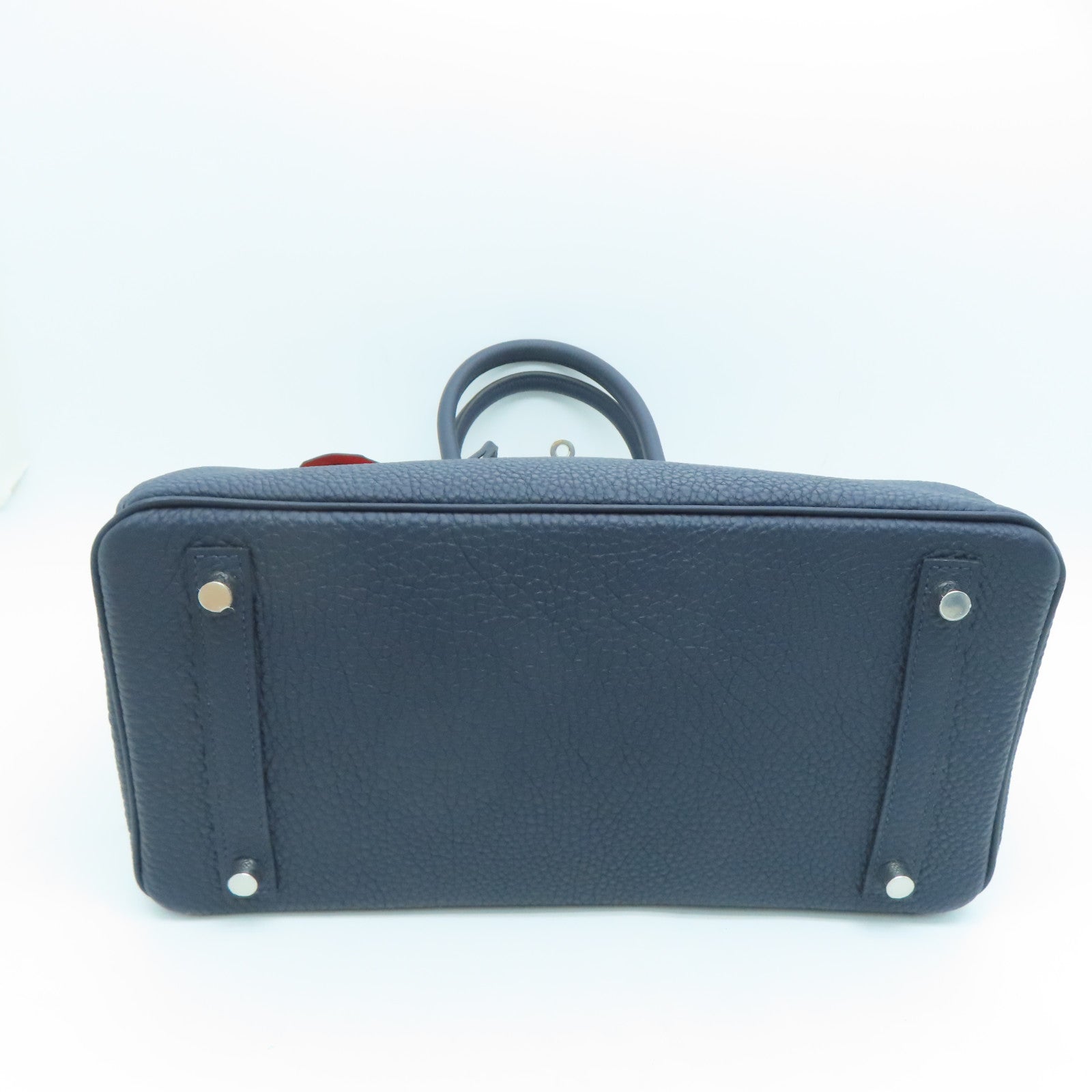 HERMES Clemence Leather Birkin 30 Silver Buckle Handle Bag Blue/