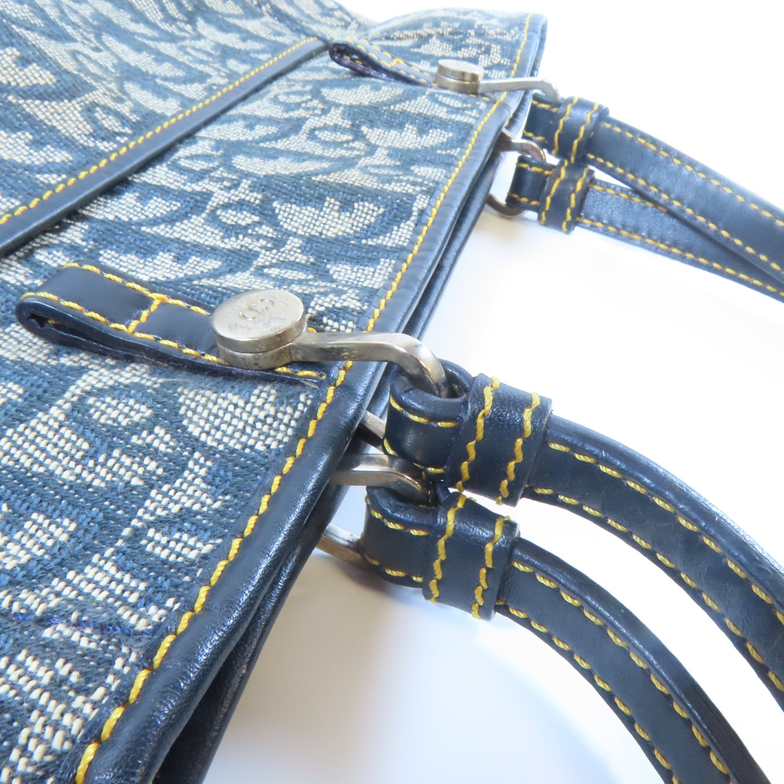 Dior 帆布Tote Bag銀扣肩背袋藍色/灰色