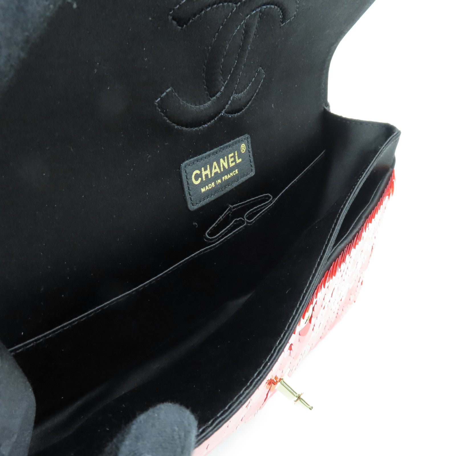 CHANEL 【激減優惠】珠片Chain Shoulder金扣鏈帶肩背袋紅色