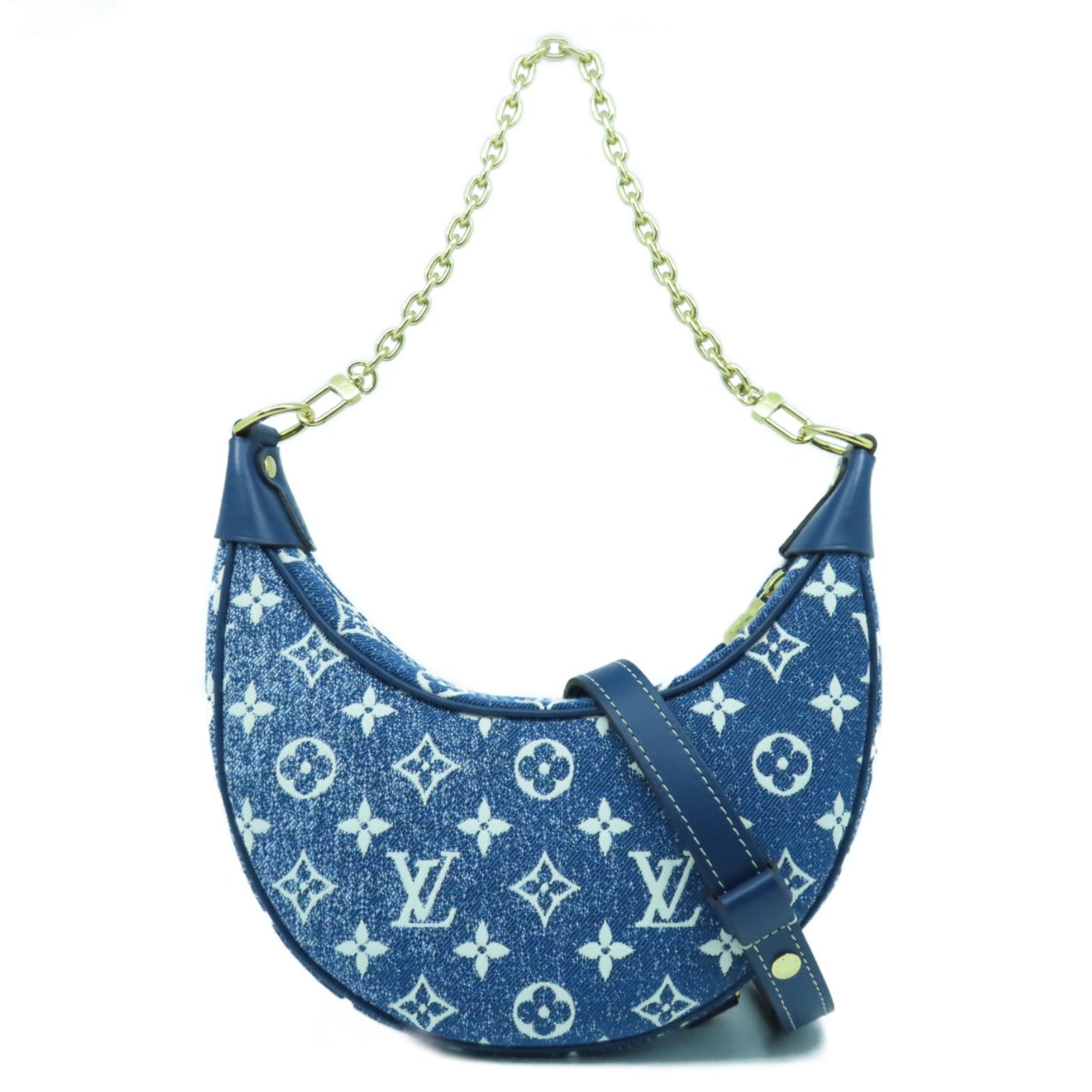 LOUIS VUITTON 牛仔布Loop PM金扣手挽肩背兩用袋藍色/白色