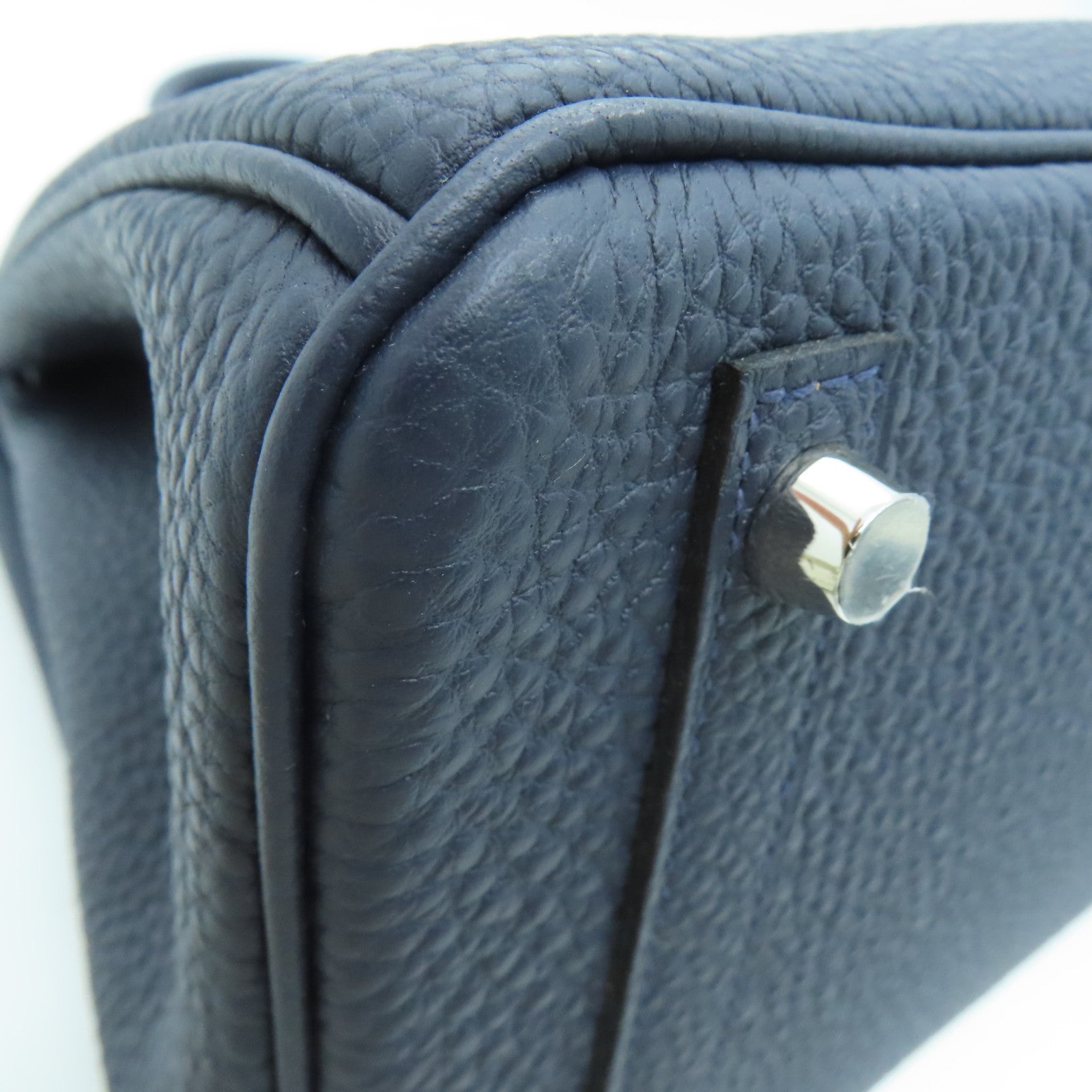 HERMES Clemence Leather Birkin 30 Silver Buckle Handle Bag Blue/