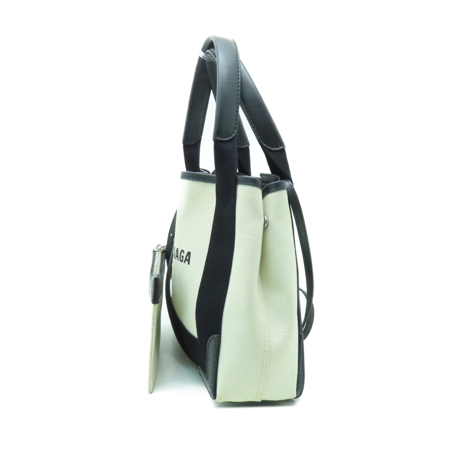 BALENCIAGA 帆布Tote Bag銀扣手挽肩背兩用袋米色/黑色
