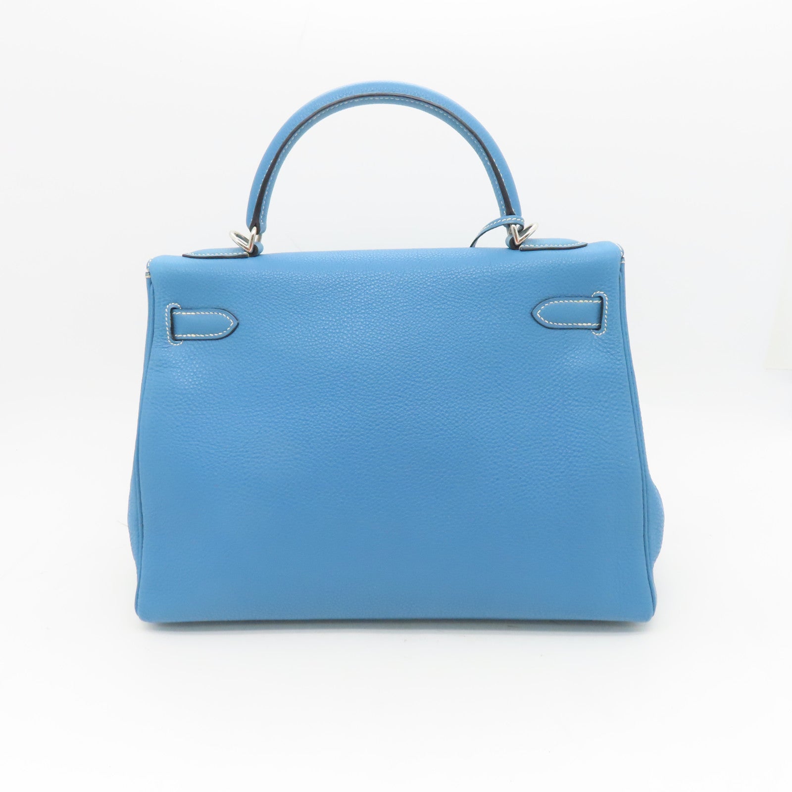 HERMES Togo Leather Kelly 32 Silver Buckle Handle Shoulder Bag Blue Jean Light Blue